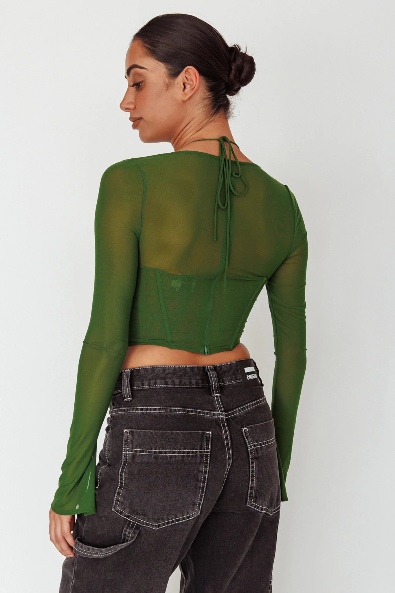 Sera Long Sleeve String Tie Top Forest - Image 2