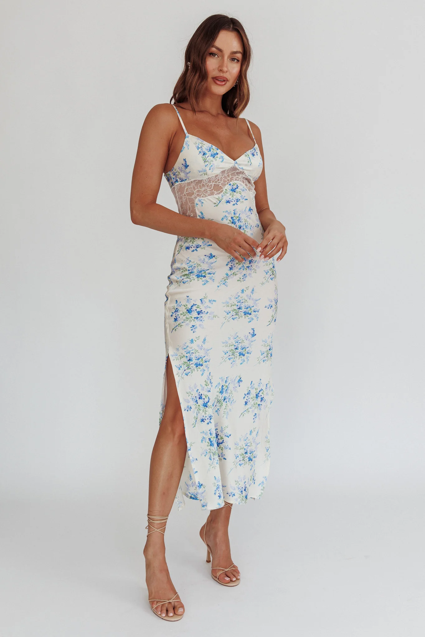 Seraphim Floral Lace Maxi Dress Blue Cream - Image 3