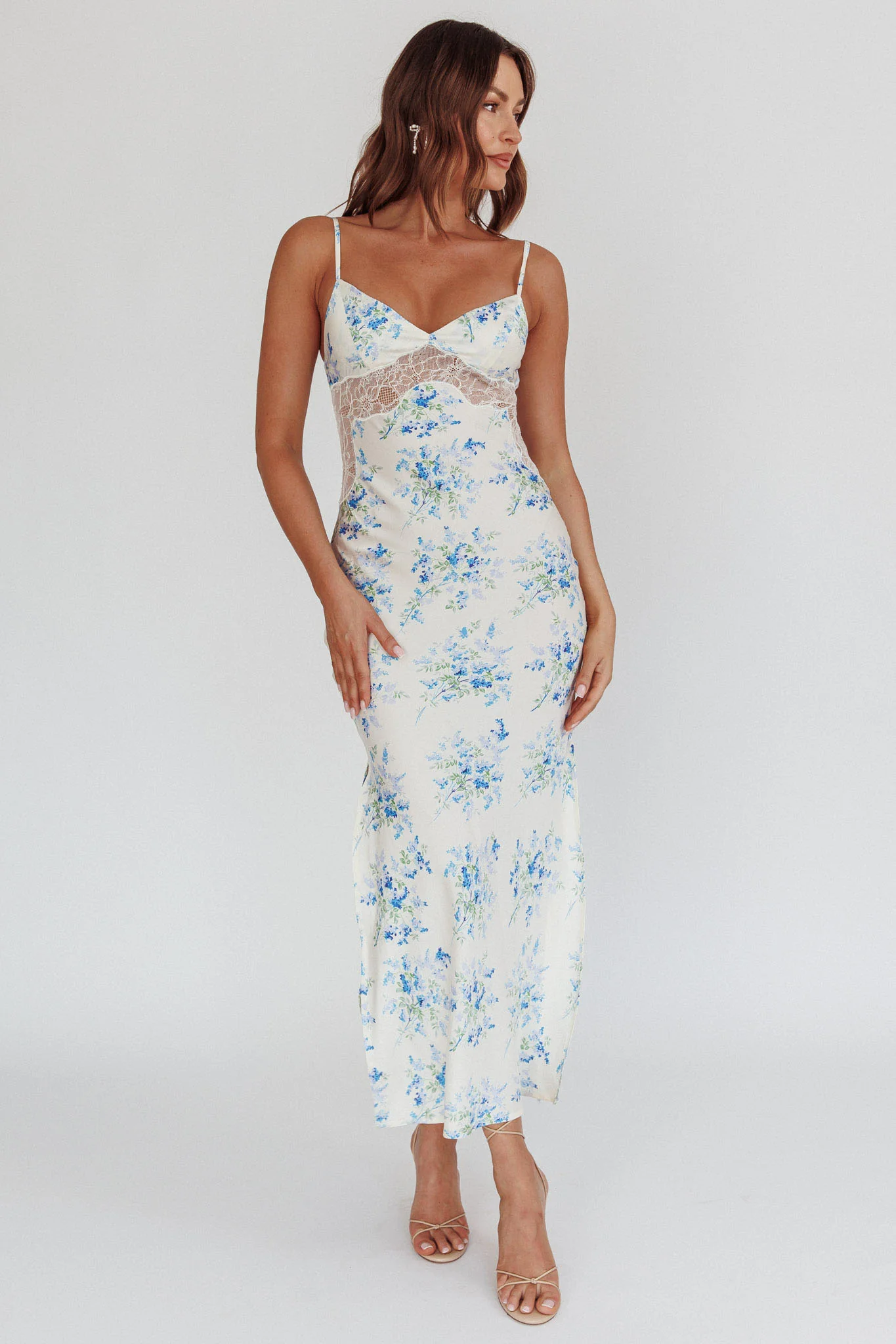 Seraphim Floral Lace Maxi Dress Blue Cream - Image 6