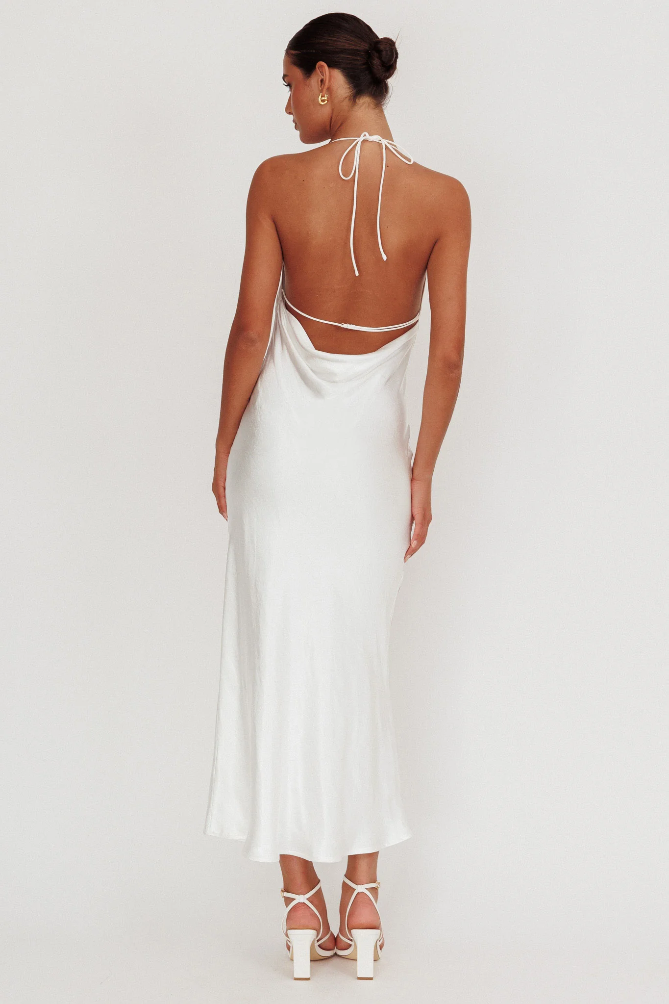 Seren Backless Cowl Neck Maxi Dress White - Image 2