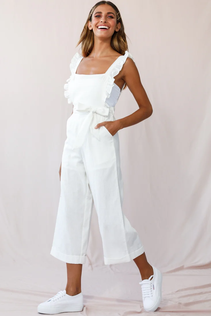 Serenade Ruffle Strap Pinafore Jumpsuit White - Image 2