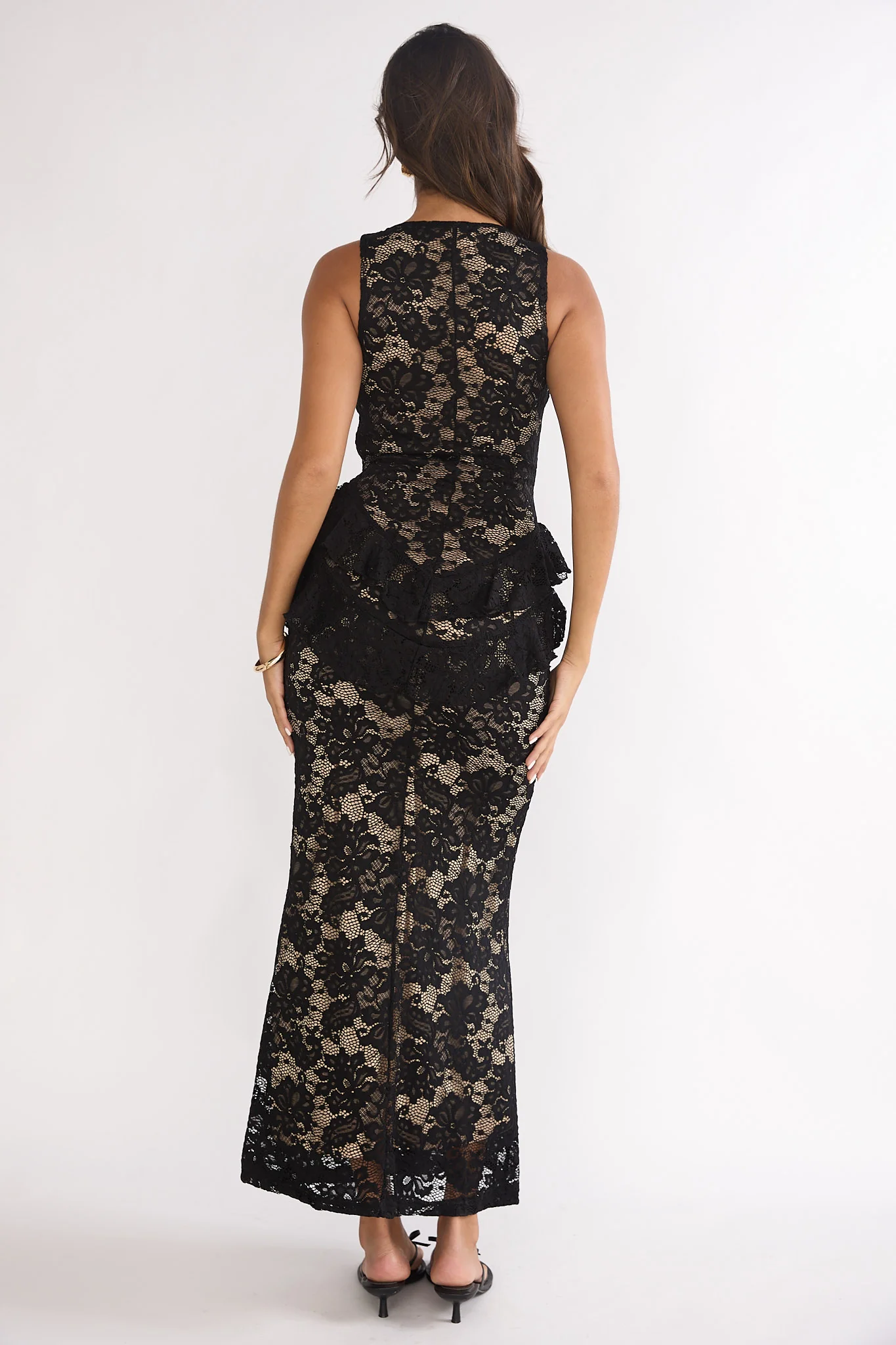 Serenella Peplum Lace Maxi Dress Black - Image 2