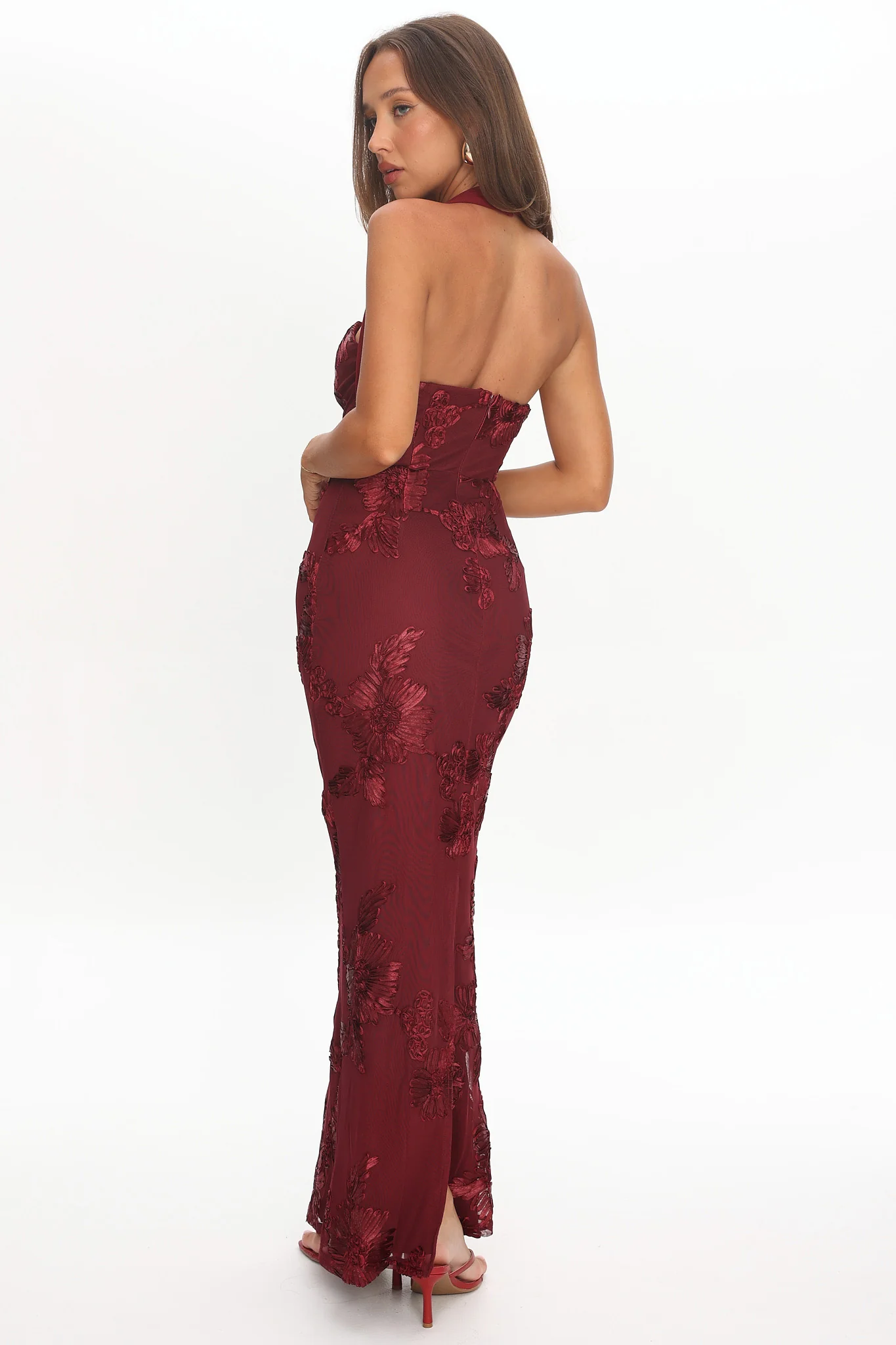 Serenya Halterneck Embellished Maxi Dress Wine - Image 3