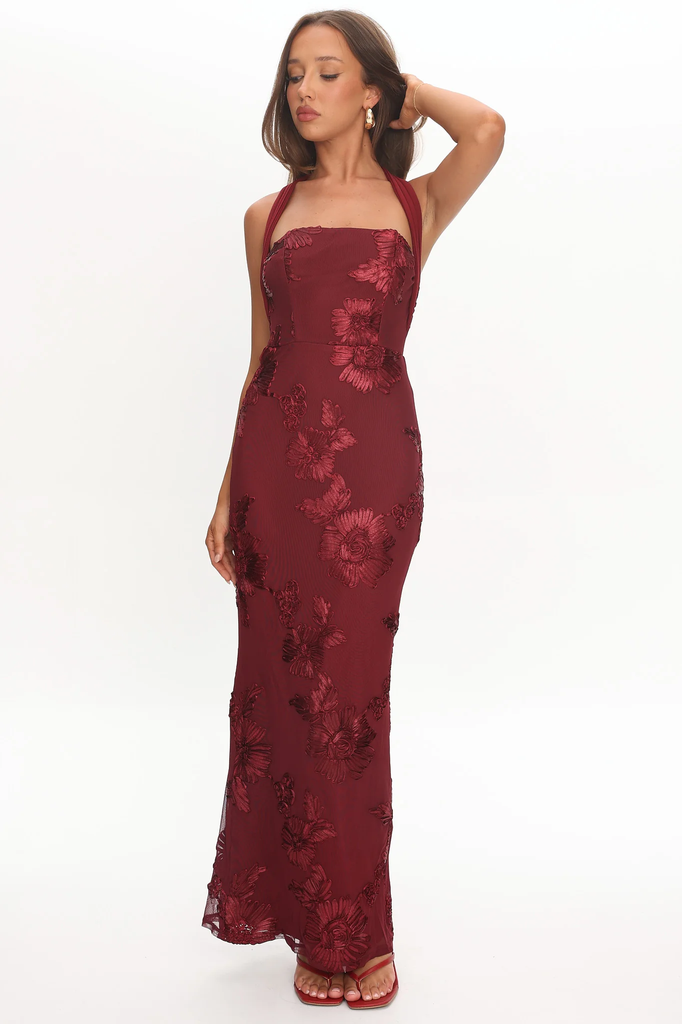 Serenya Halterneck Embellished Maxi Dress Wine - Image 5