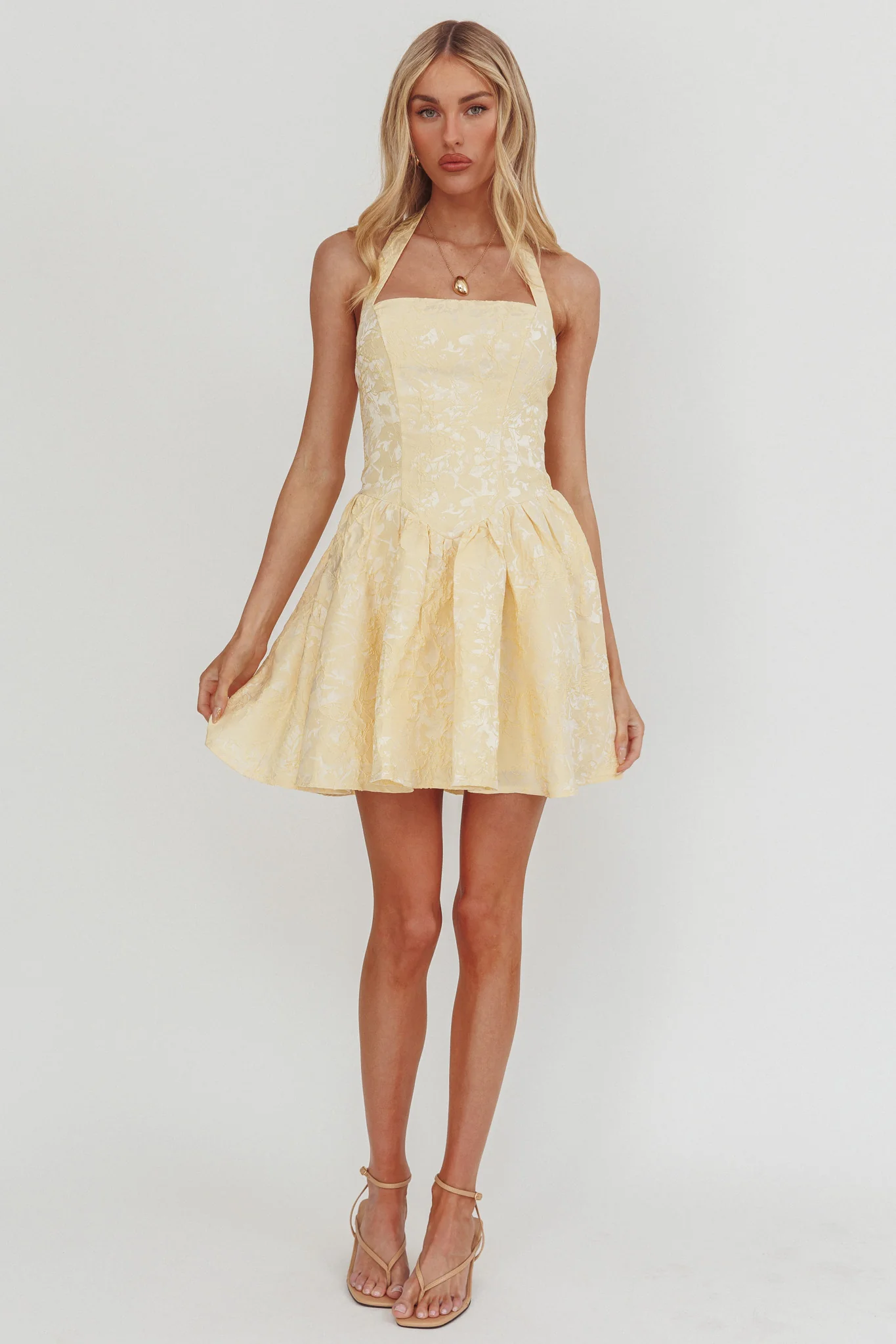 Serrah Halter Mini Dress Jacquard Butter - Image 2