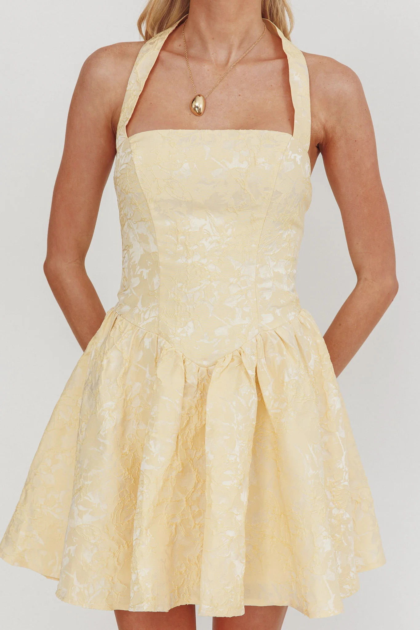 Serrah Halter Mini Dress Jacquard Butter - Image 4
