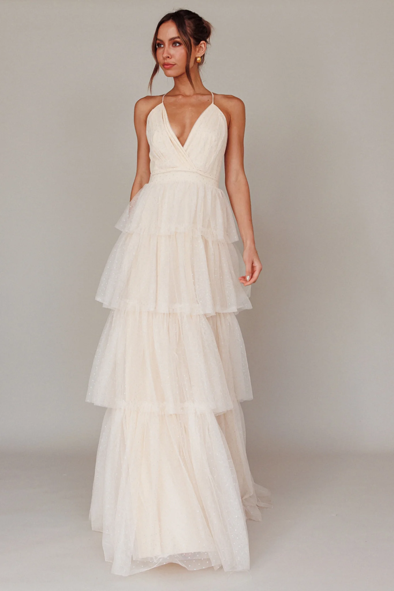 Seylah Tiered Frill Maxi Dress Glitter Cream - Image 4