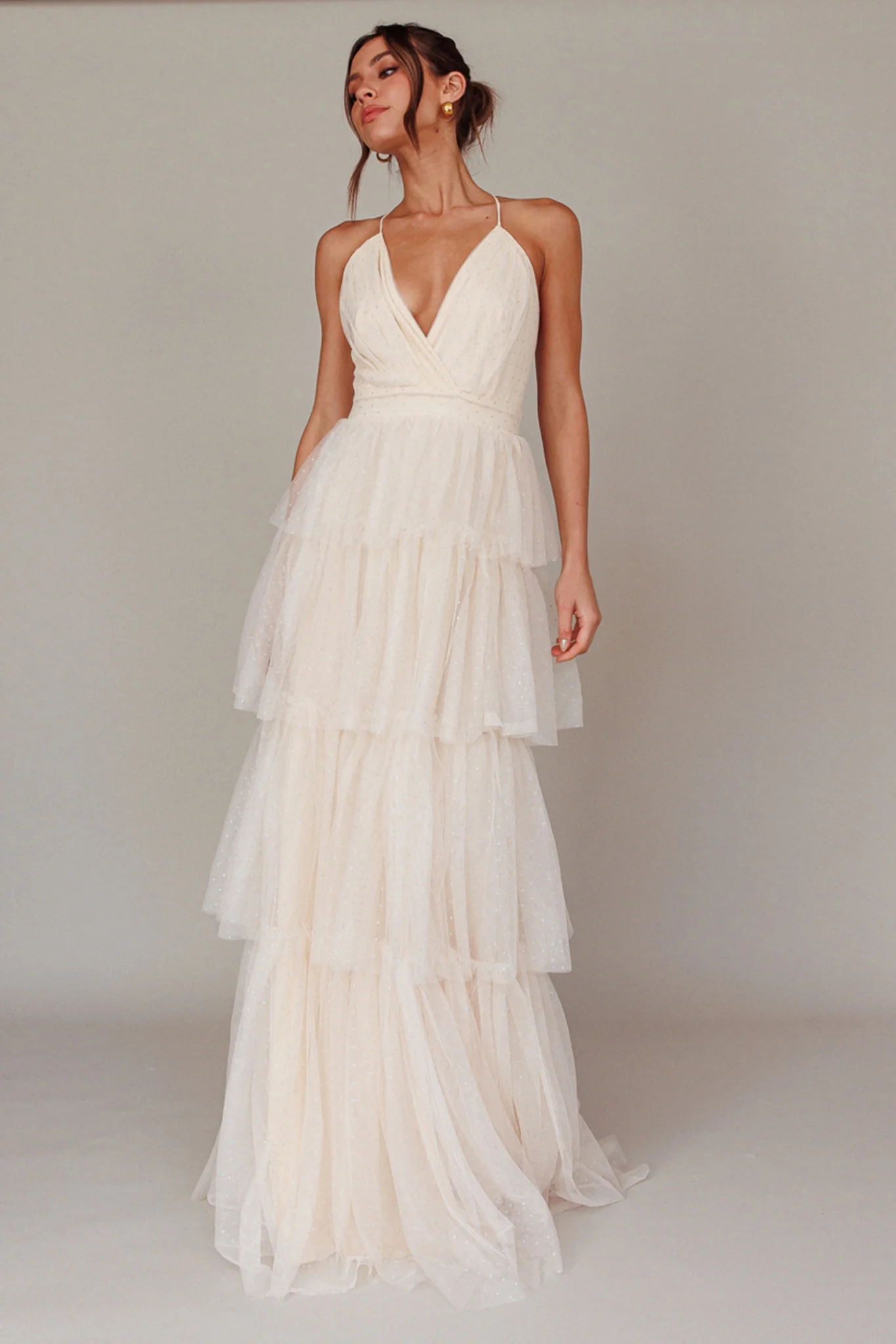 Seylah Tiered Frill Maxi Dress Glitter Cream - Image 7