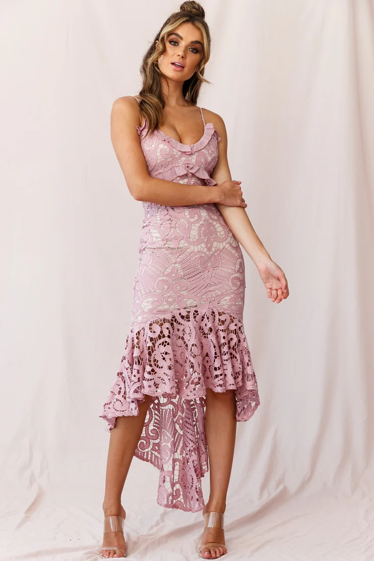 Shakeera High-Low Hem Lace Dress Blush - Image 2