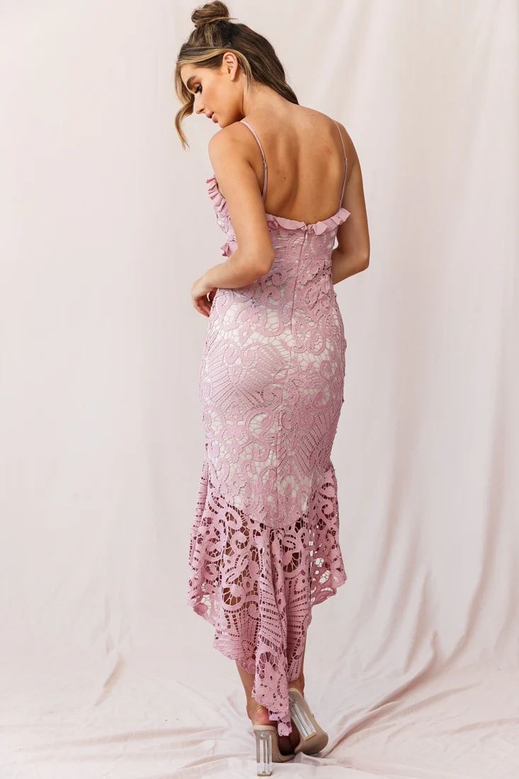 Shakeera High-Low Hem Lace Dress Blush - Image 4