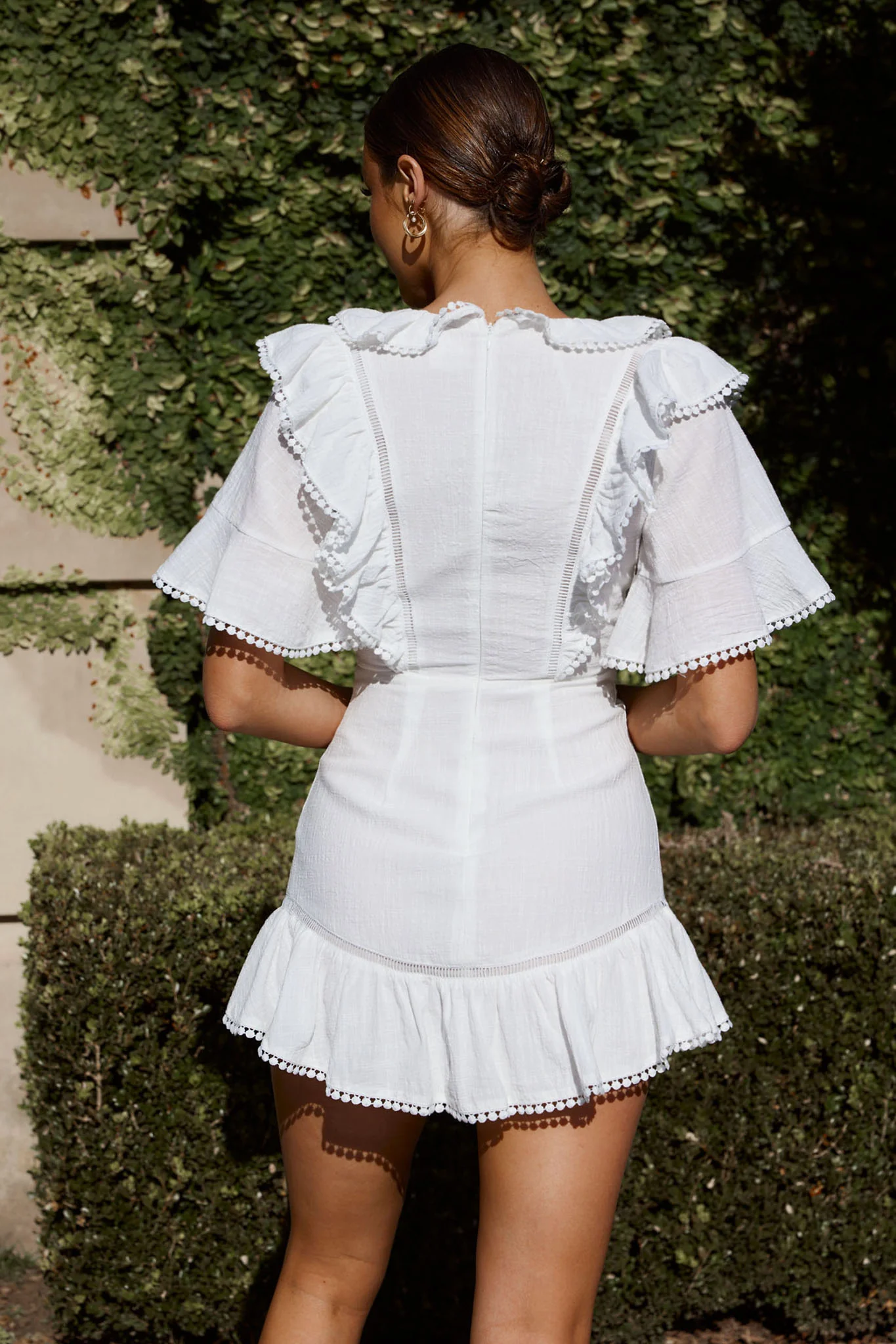 Shay Ruffle Lace Trim Mini Dress White - Image 6