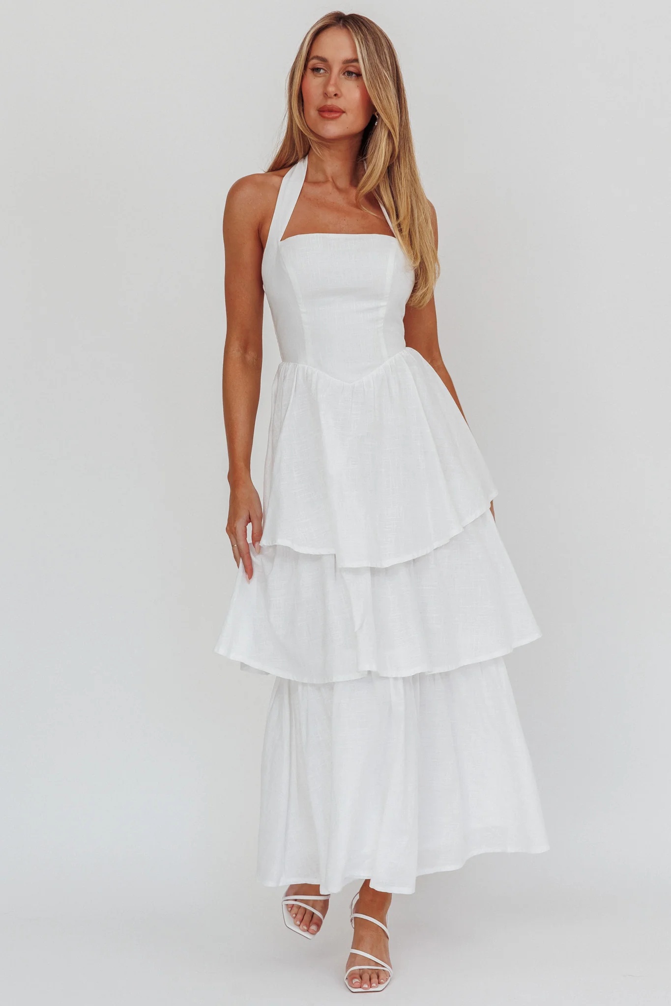 Shaya Tiered Ruffle Maxi Dress White - Image 4