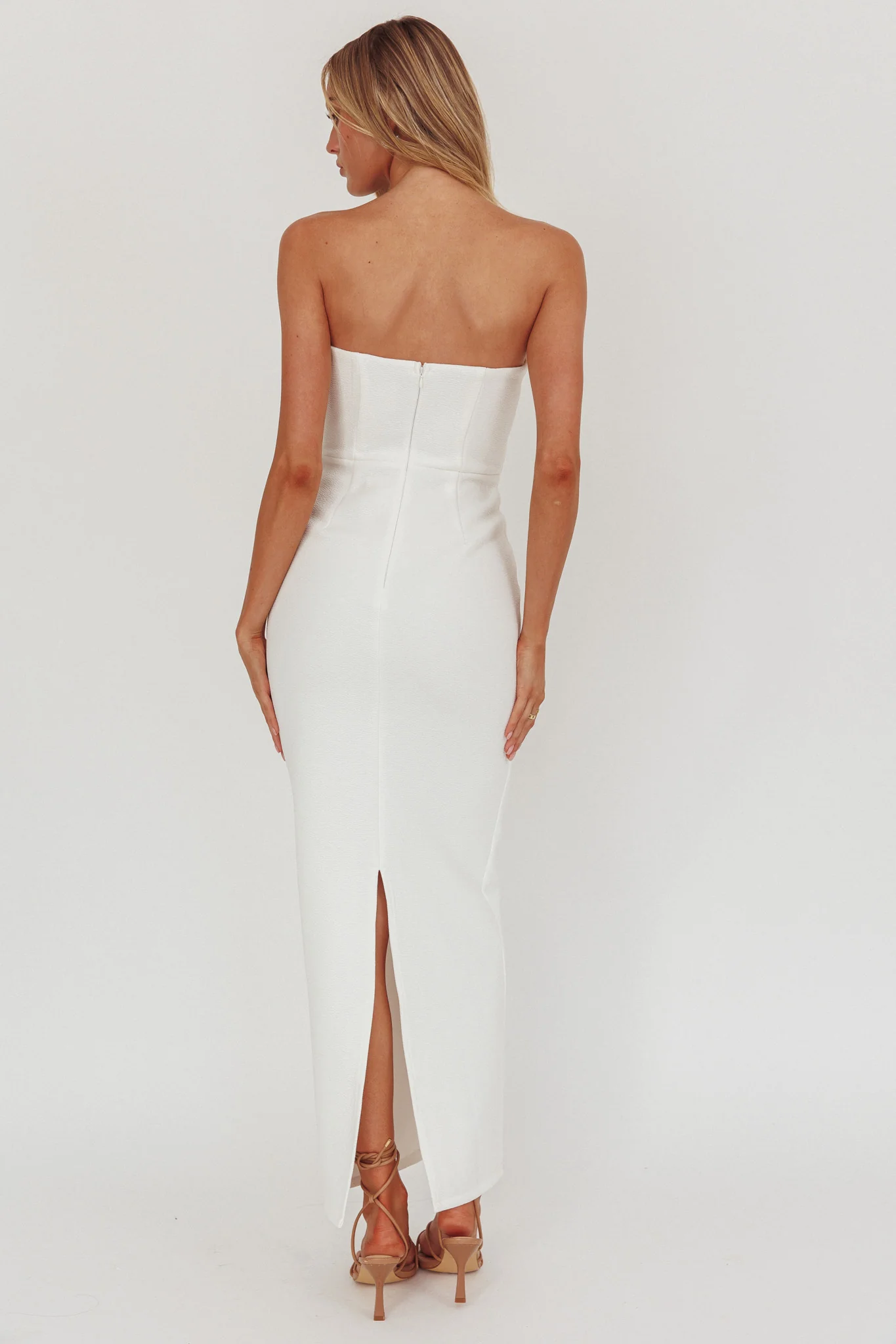 She Is Button Front Strapless Maxi Dress White - Image 2