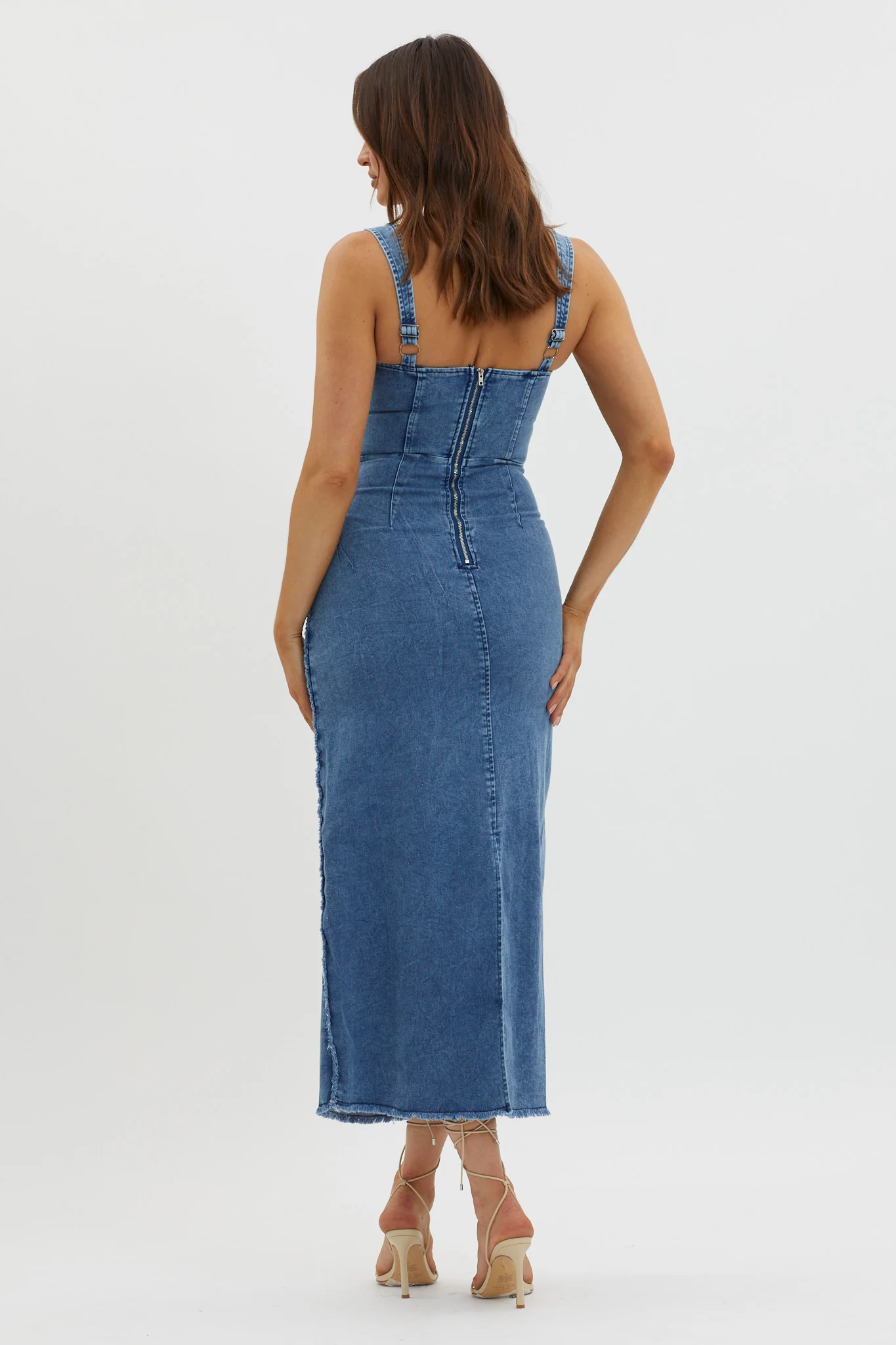Shenae Raw Edge Bodycon Dress Denim - Image 2