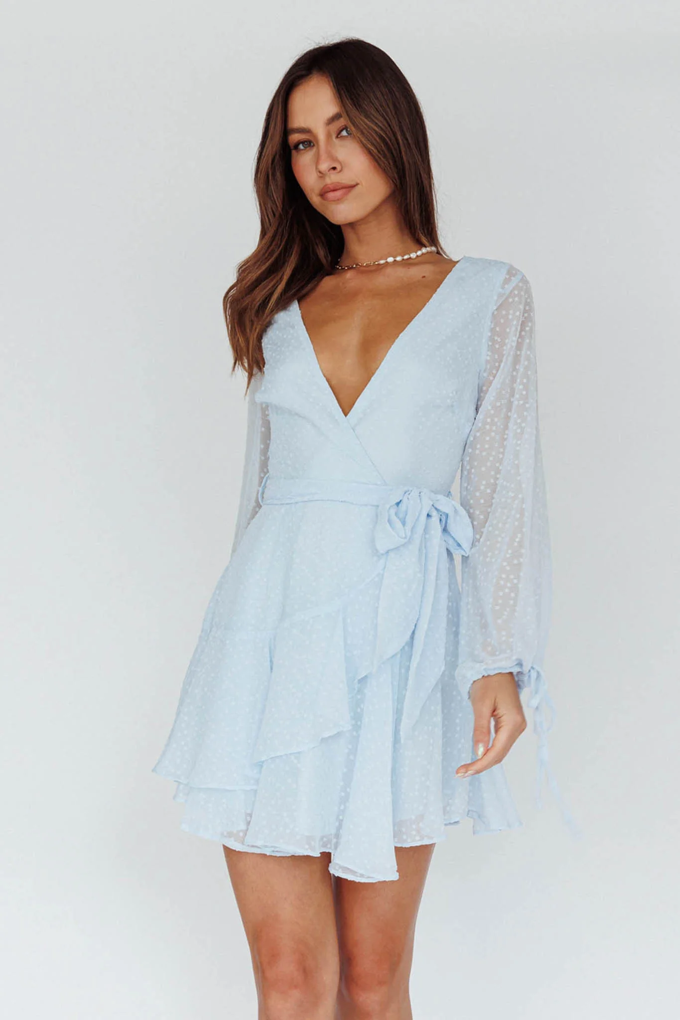Sheri Hail Spot Chiffon Dress Blue - Image 3