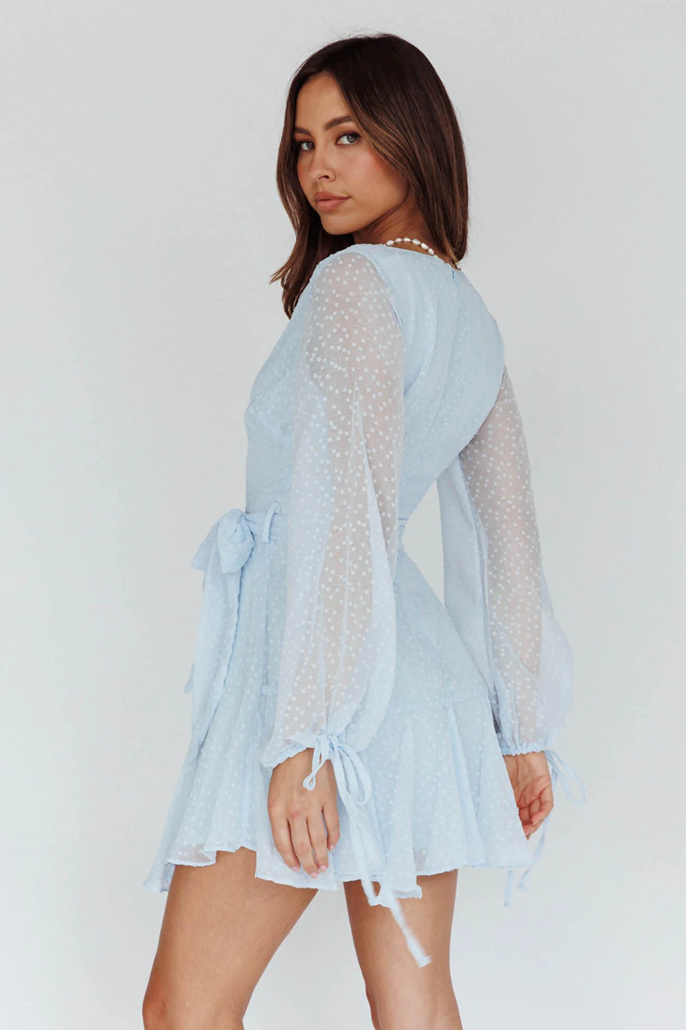 Sheri Hail Spot Chiffon Dress Blue - Image 4