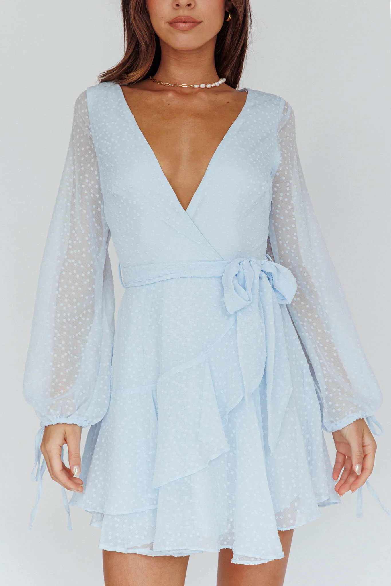 Sheri Hail Spot Chiffon Dress Blue - Image 5