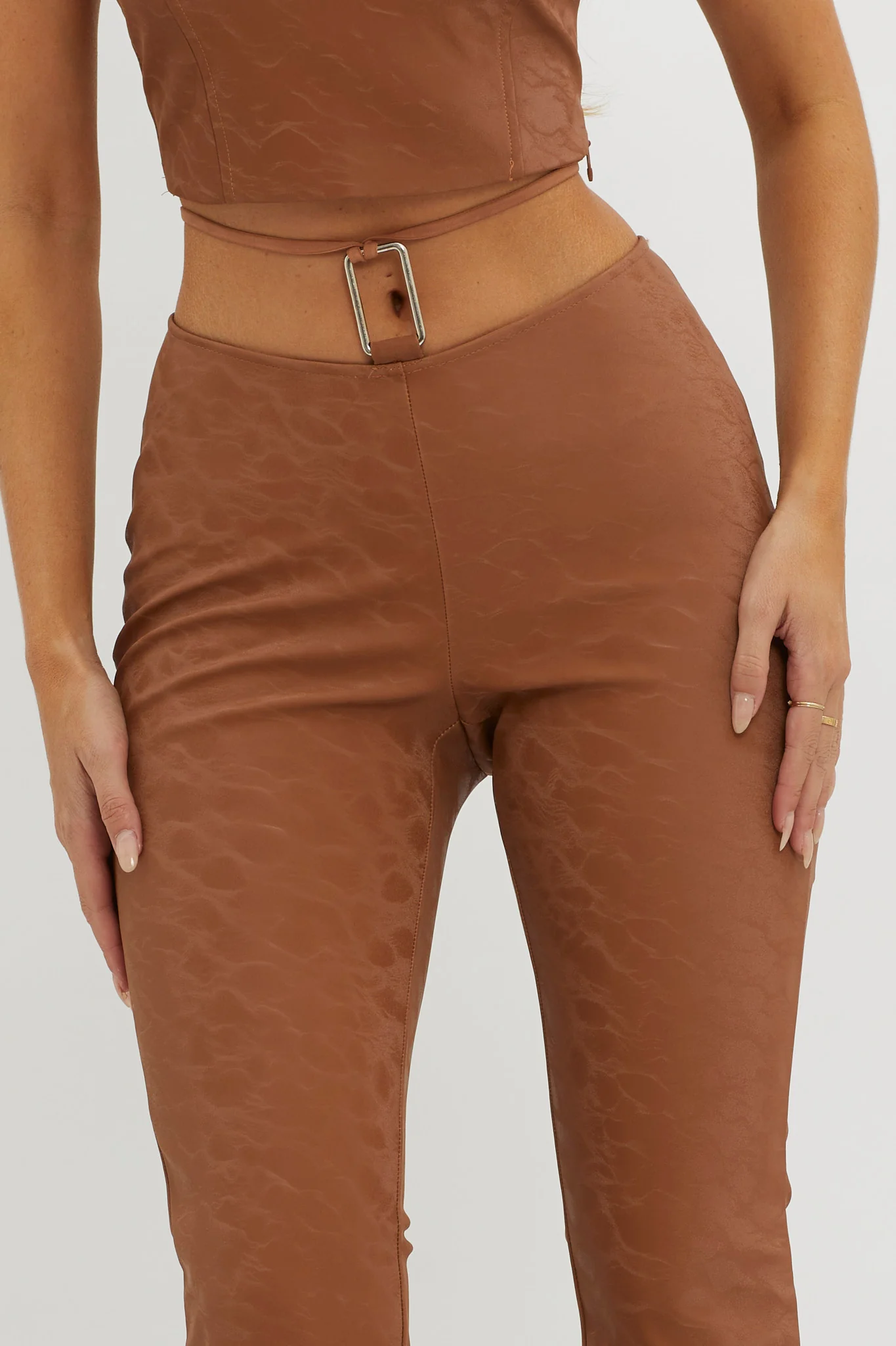 She's A Gemini Faux Leather Pants Mud - Image 4