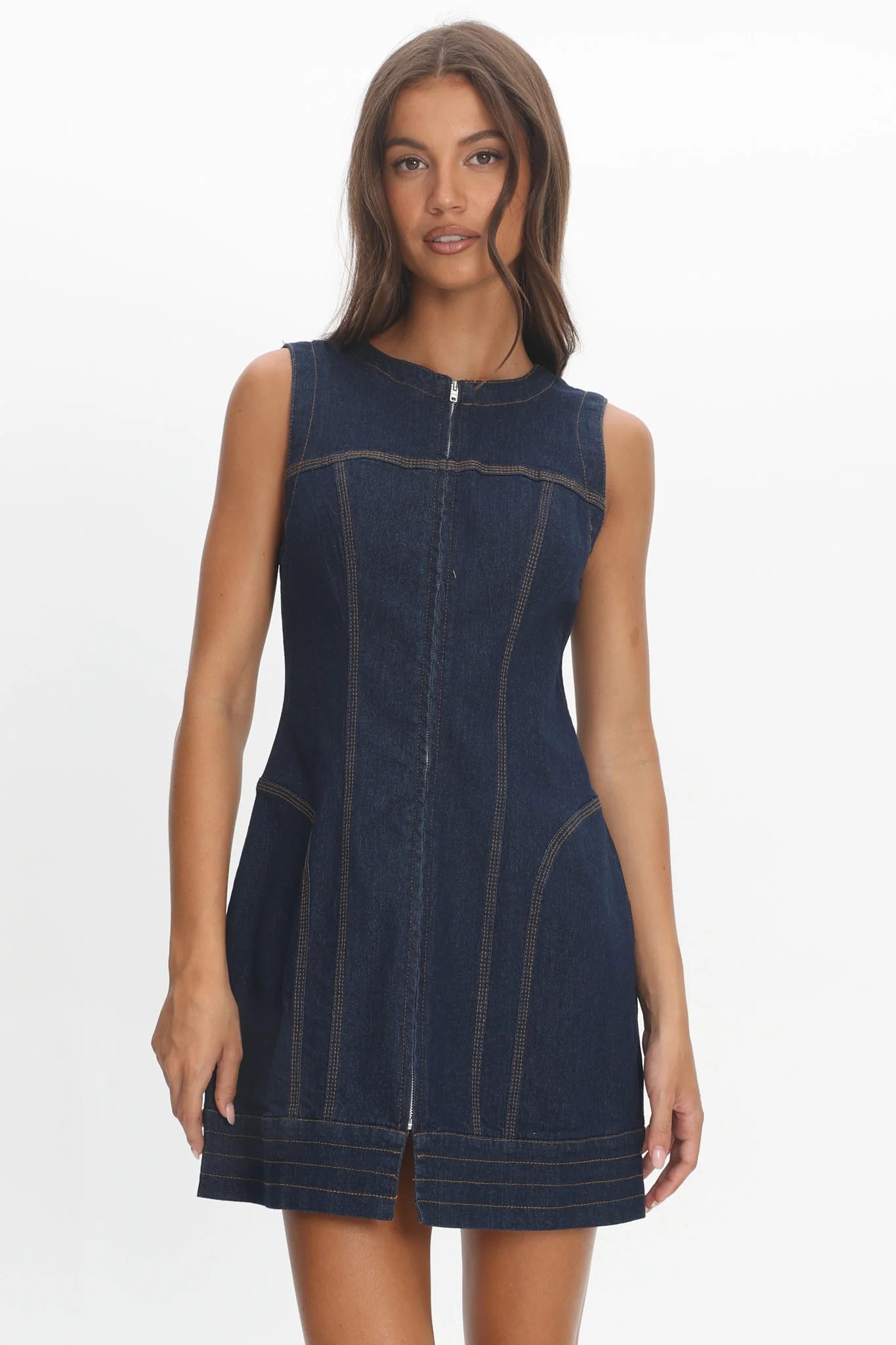 She's From Texas Zipper Front Mini Dress Indigo - Image 5