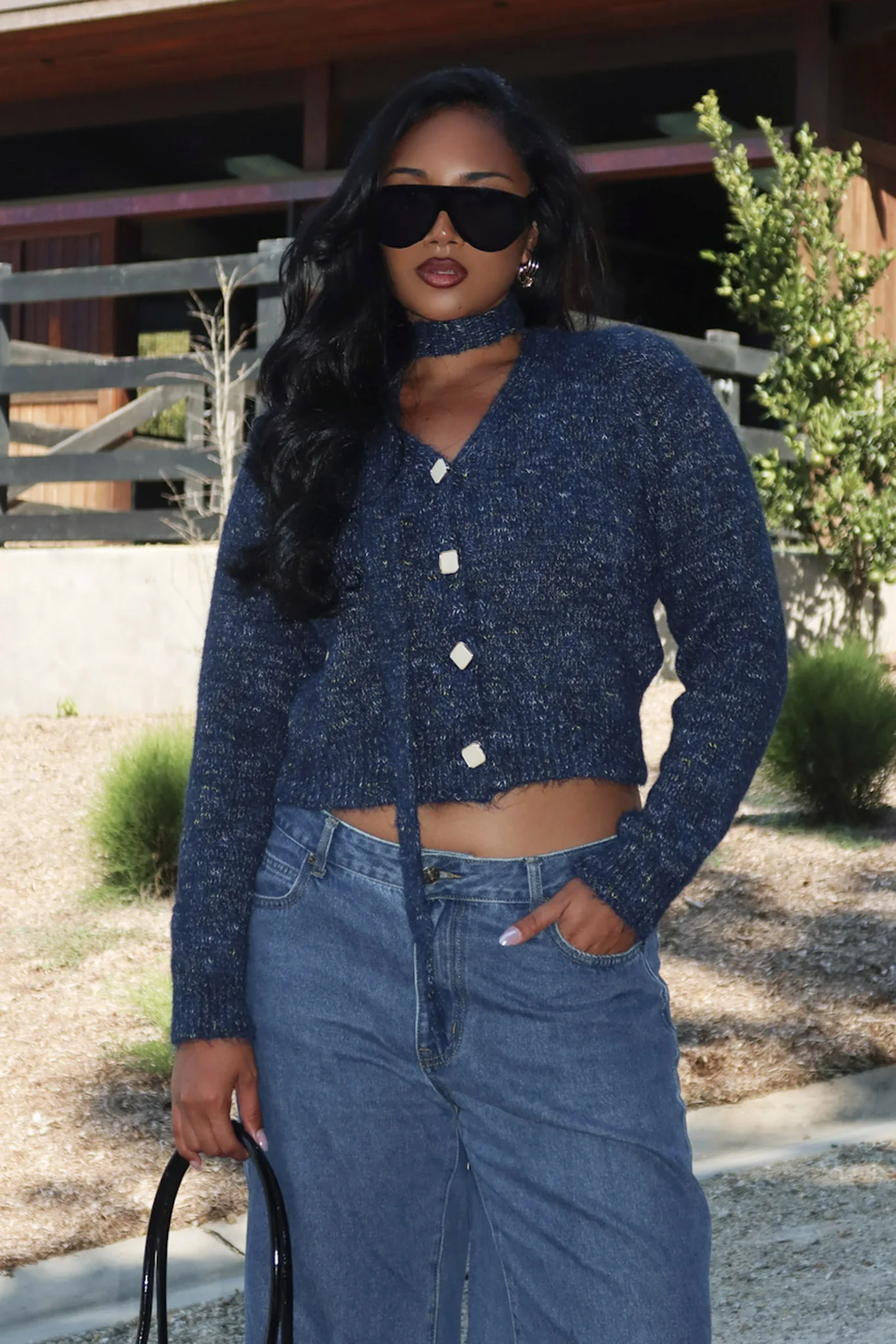She's Good Button-Up Knit Top Navy - Image 2