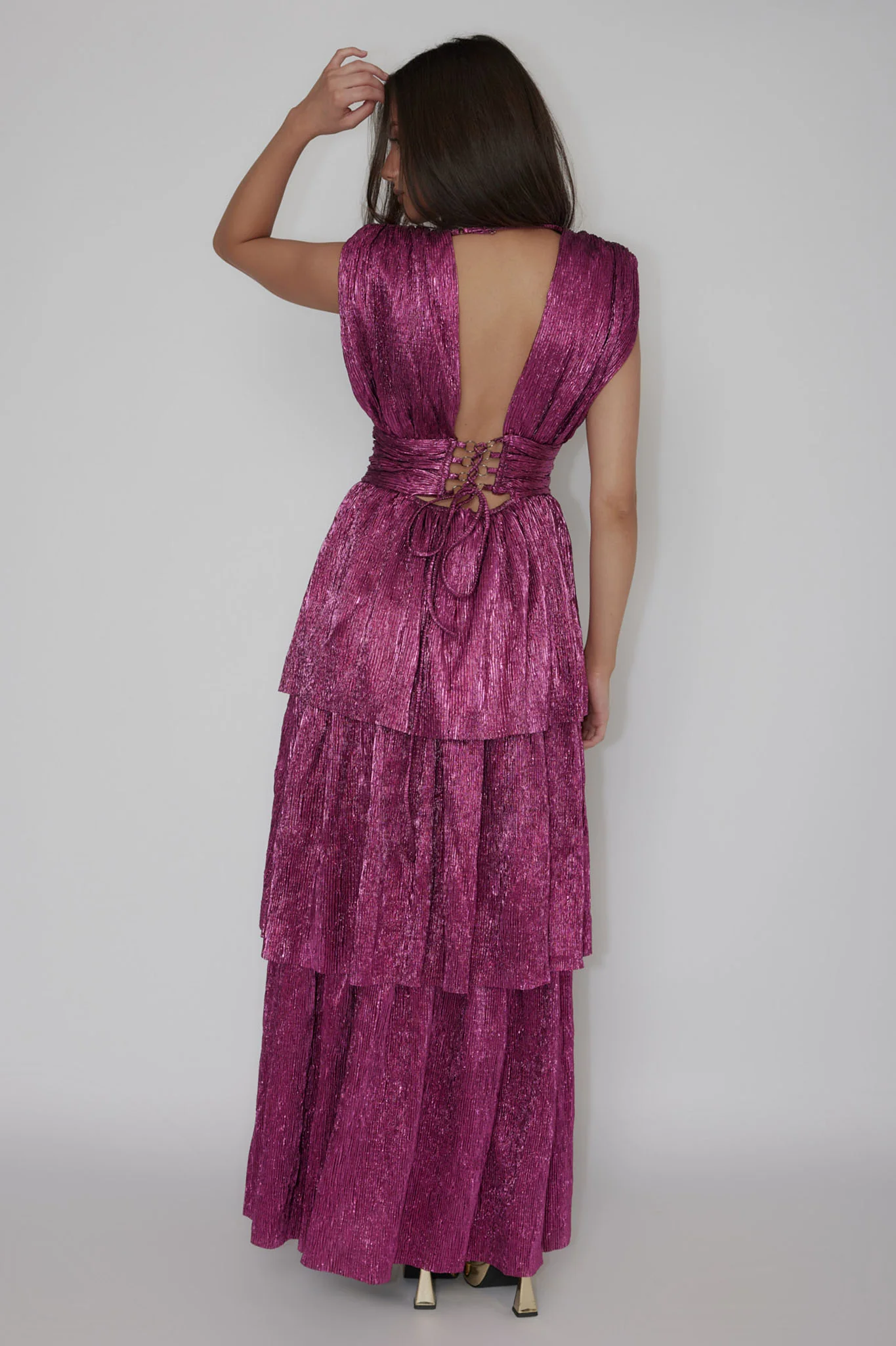 Shimmer Layered Maxi Dress Magenta Haze - Image 2