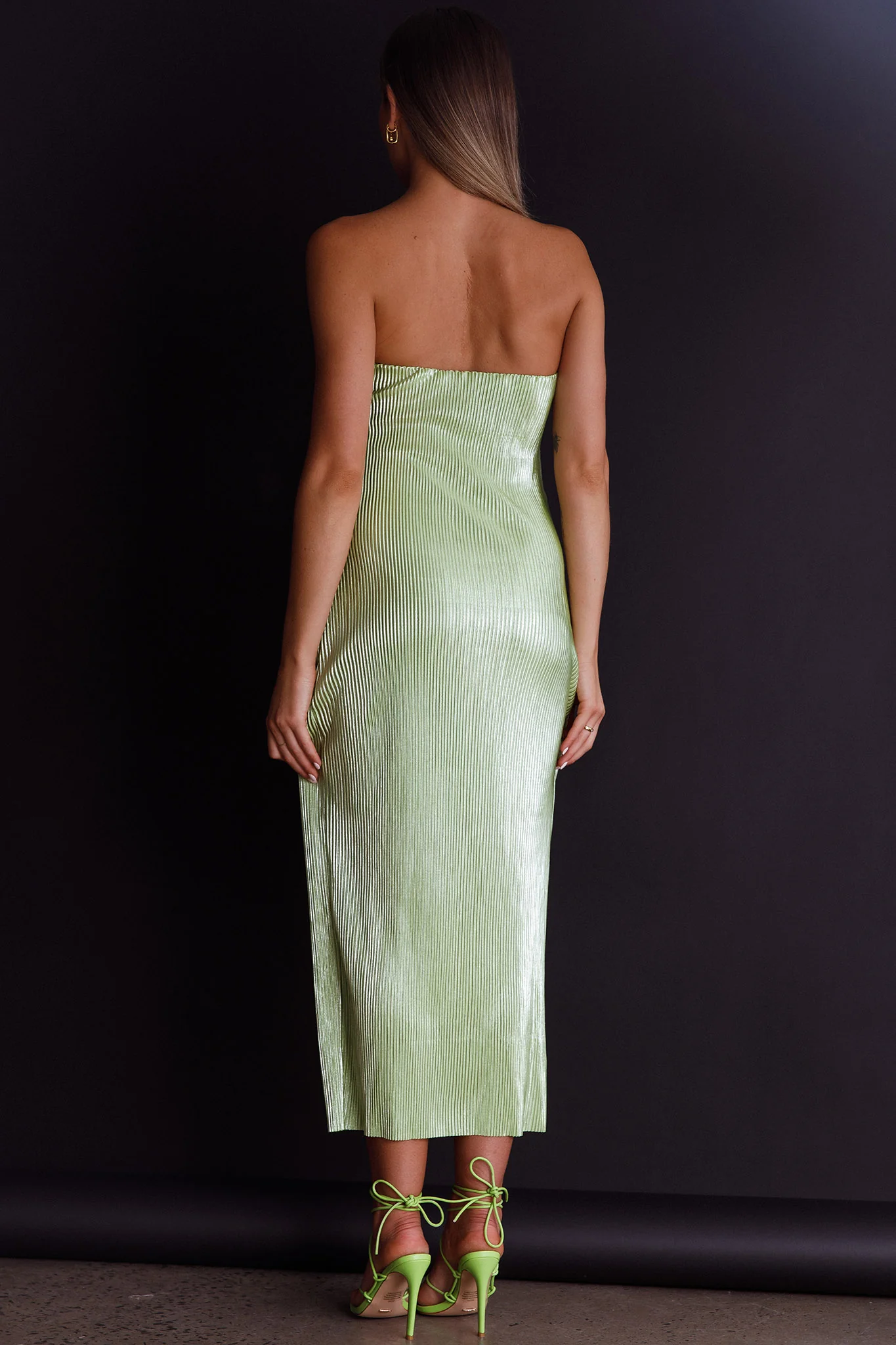 Shondra Accordion Pleat Tube Dress Lime - Image 8
