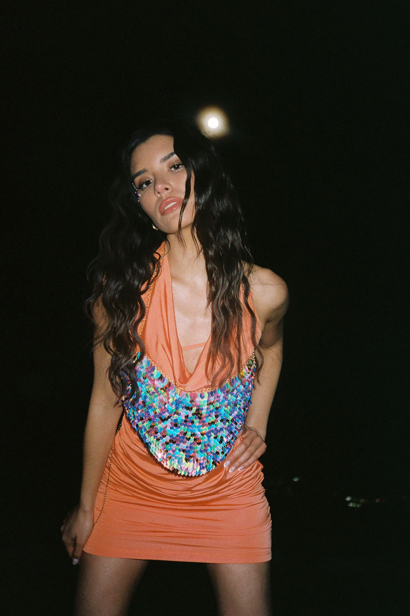 Show Girl Ruched Halterneck Mini Dress Coral - Image 2