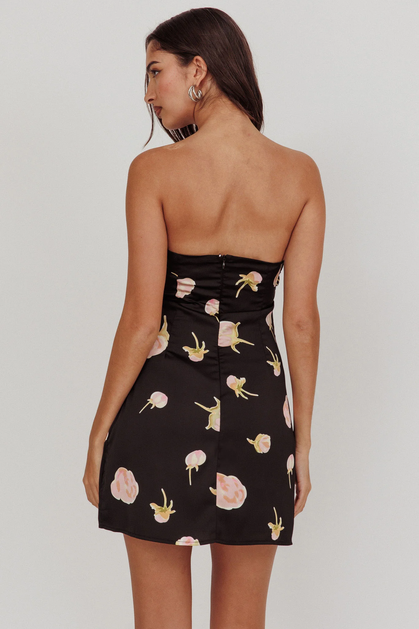 Sian Strapless Sweetheart Mini Dress Flowers Black - Image 2