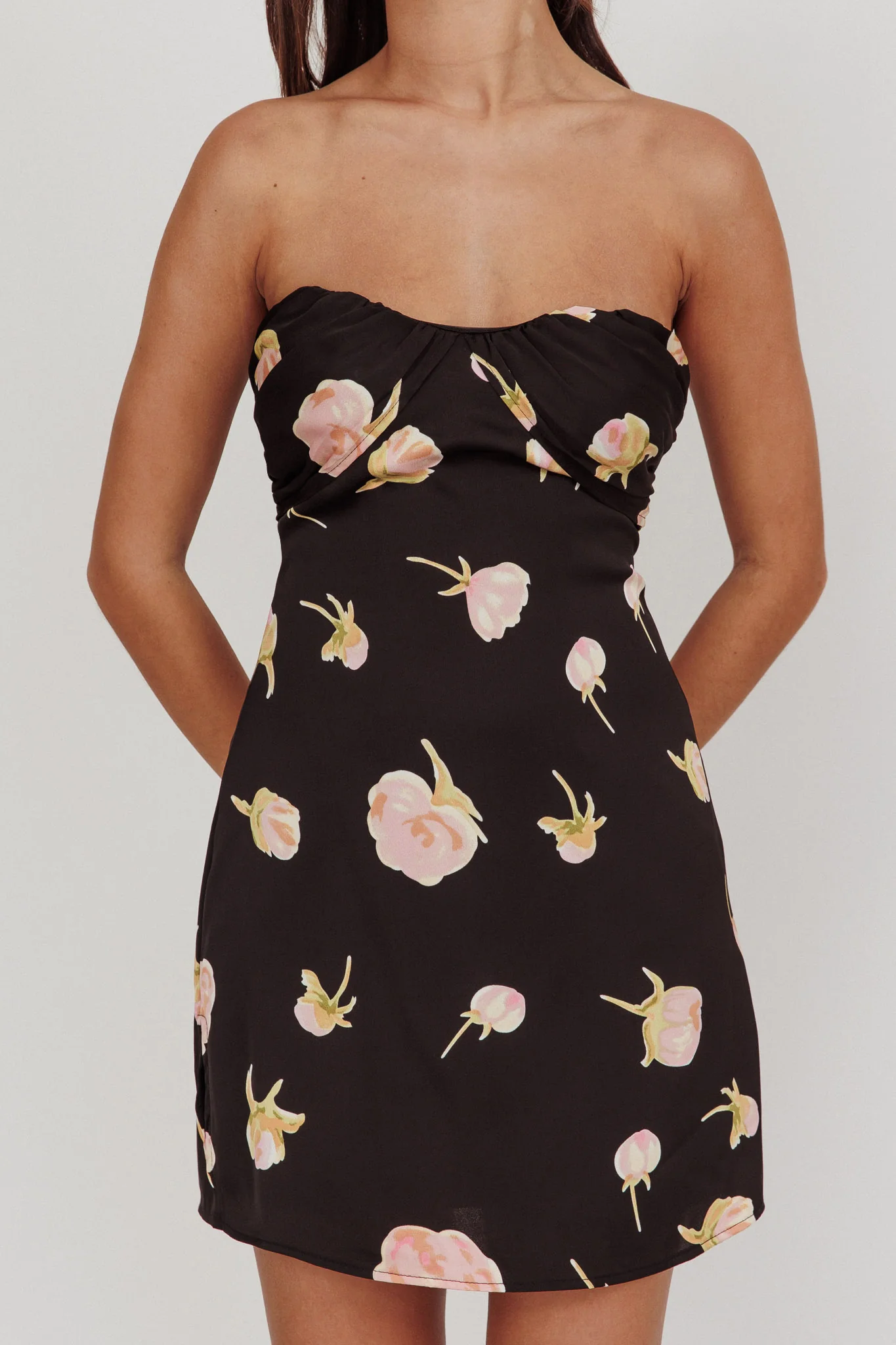 Sian Strapless Sweetheart Mini Dress Flowers Black - Image 3