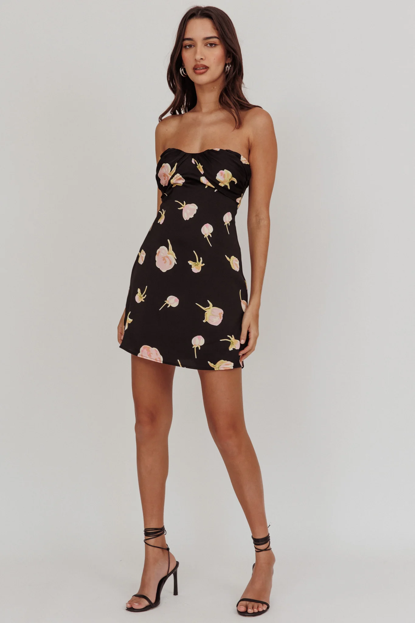 Sian Strapless Sweetheart Mini Dress Flowers Black - Image 4
