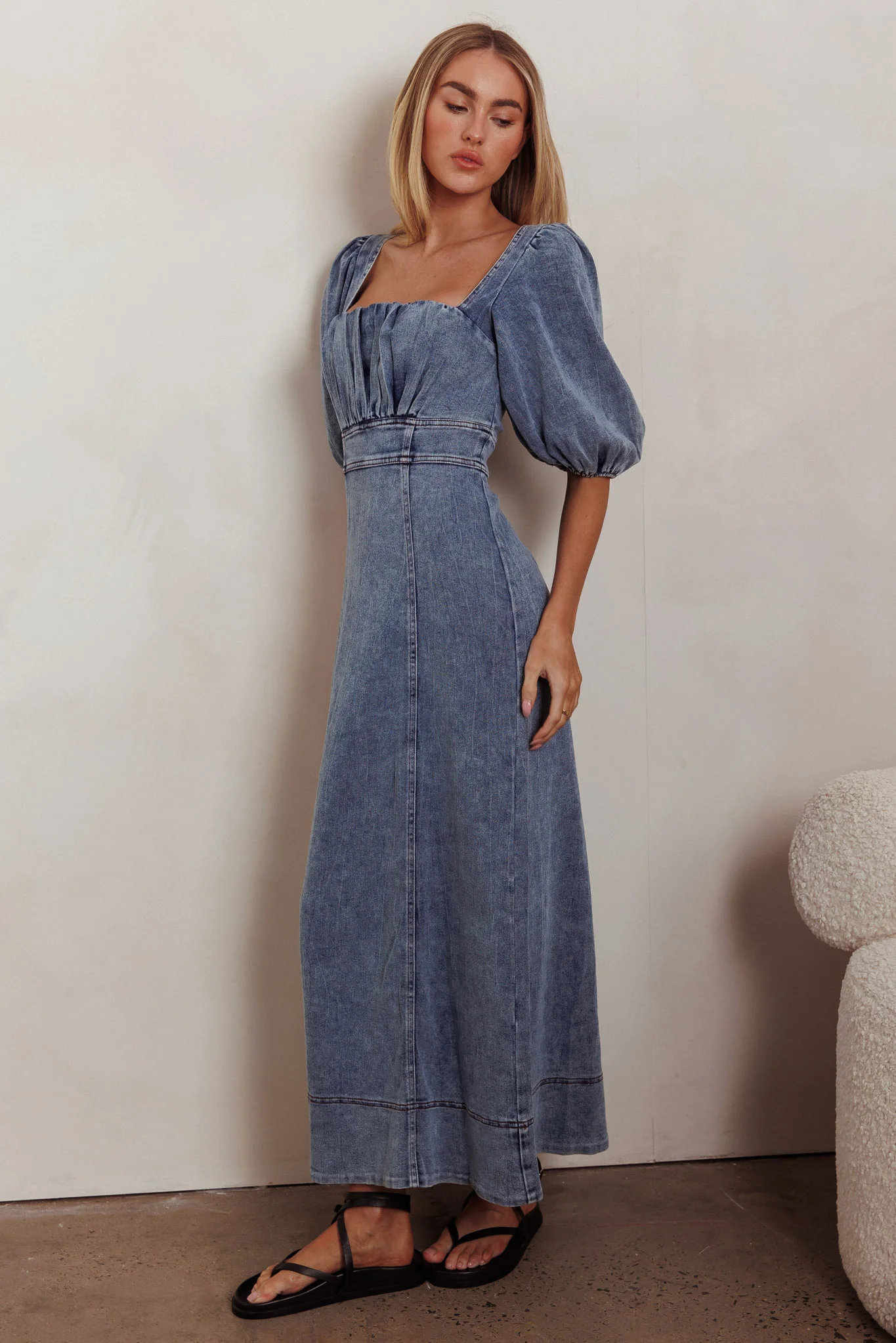 Sibille Puff Sleeve Maxi Dress Denim Blue - Image 4
