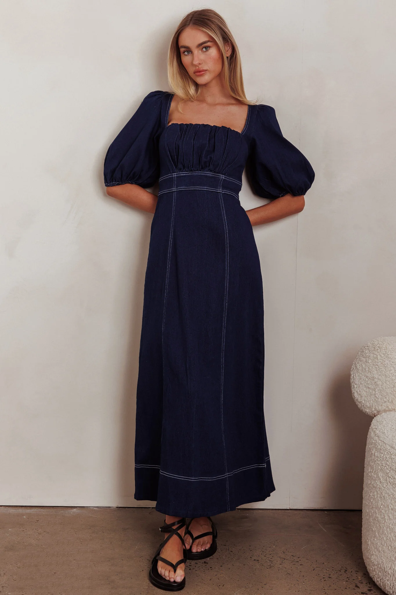 Sibille Puff Sleeve Maxi Dress Denim Indigo - Image 6