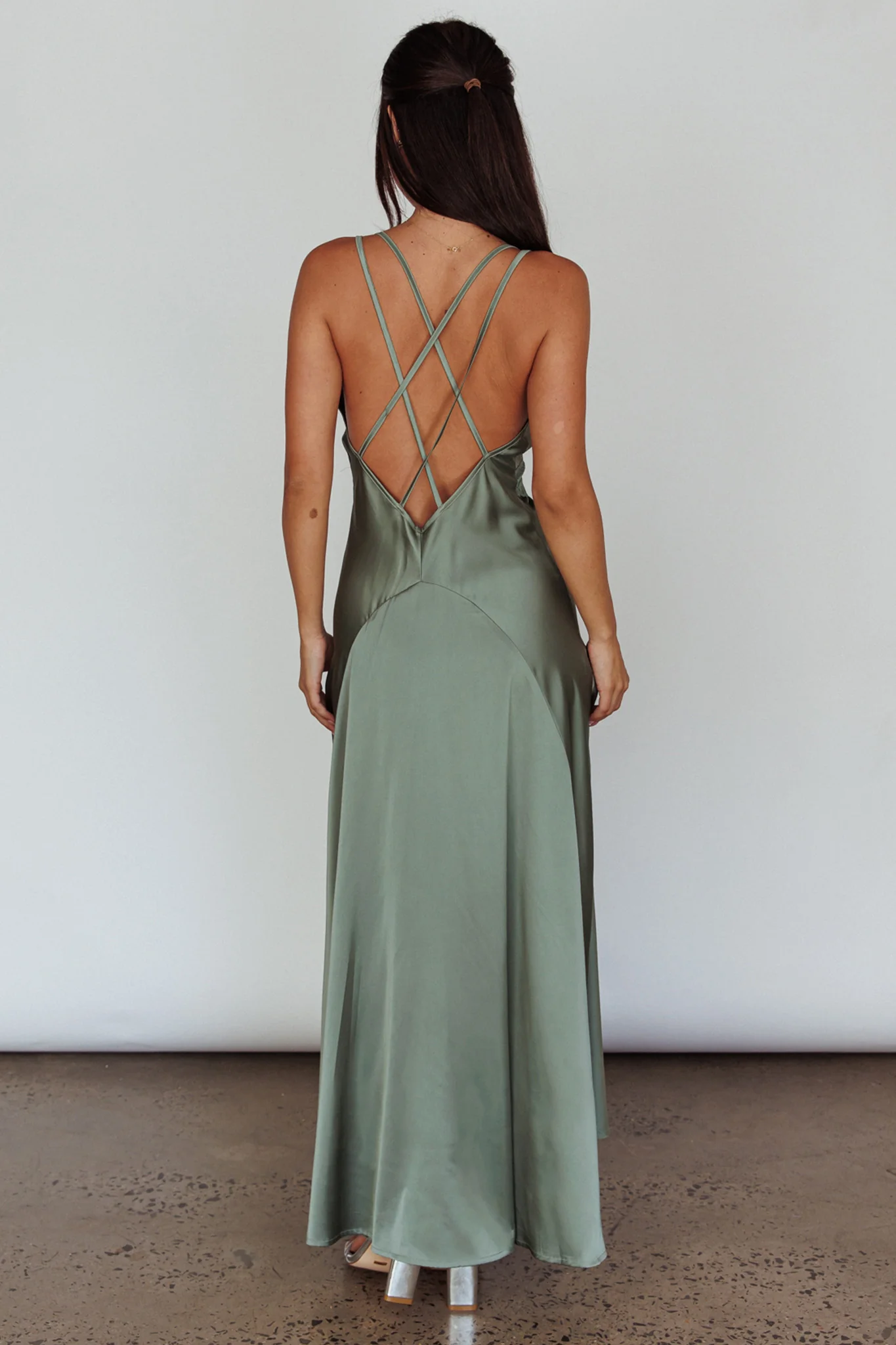 Signature Lace Trim Midi Dress Sage - Image 2