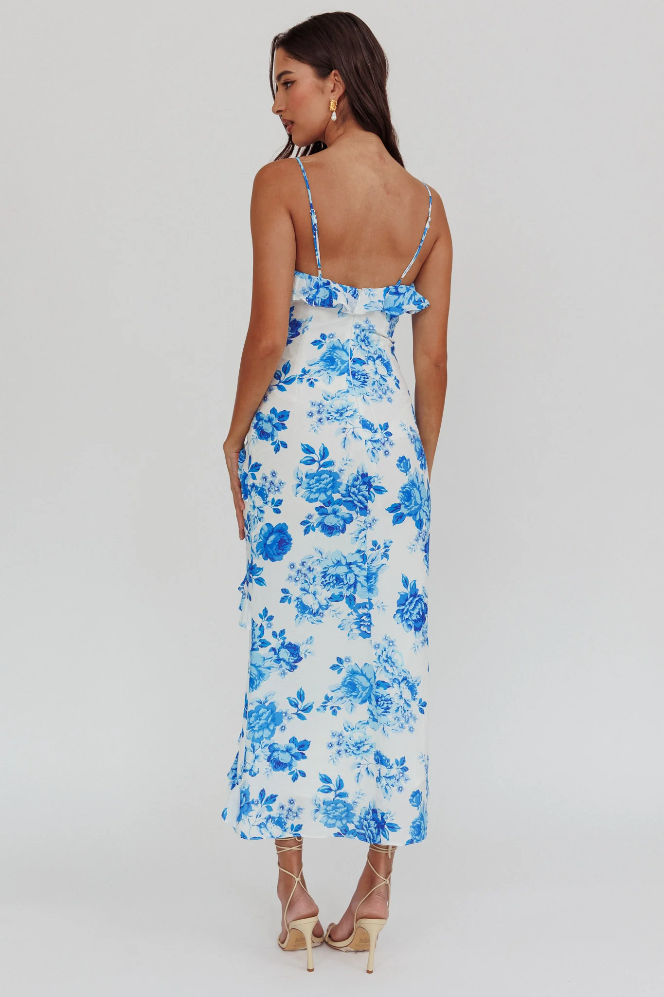 Silvana Frill Trim Maxi Dress Floral Blue - Image 3