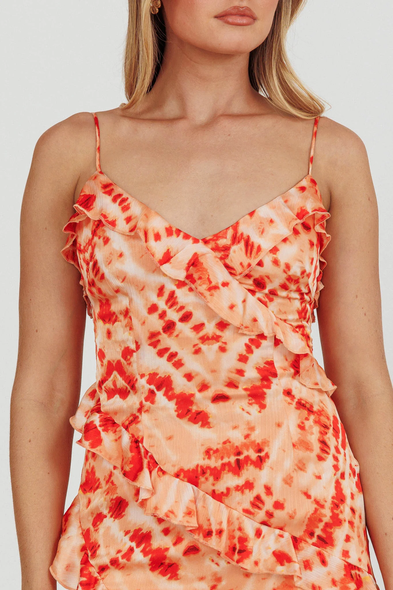Silvana Frill Trim Midi Dress Orange - Image 4