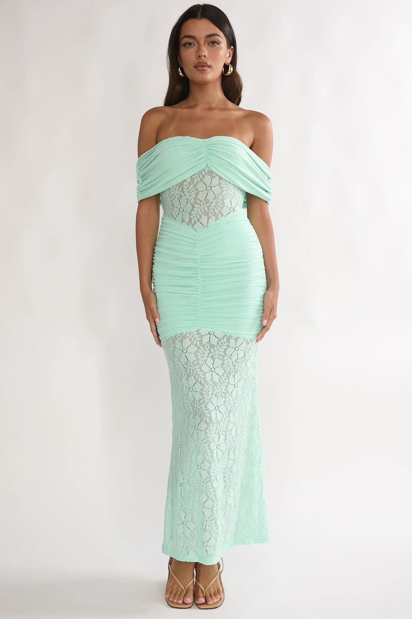 Silver Moon Off-Shoulder Maxi Dress Floral Mint - Image 5