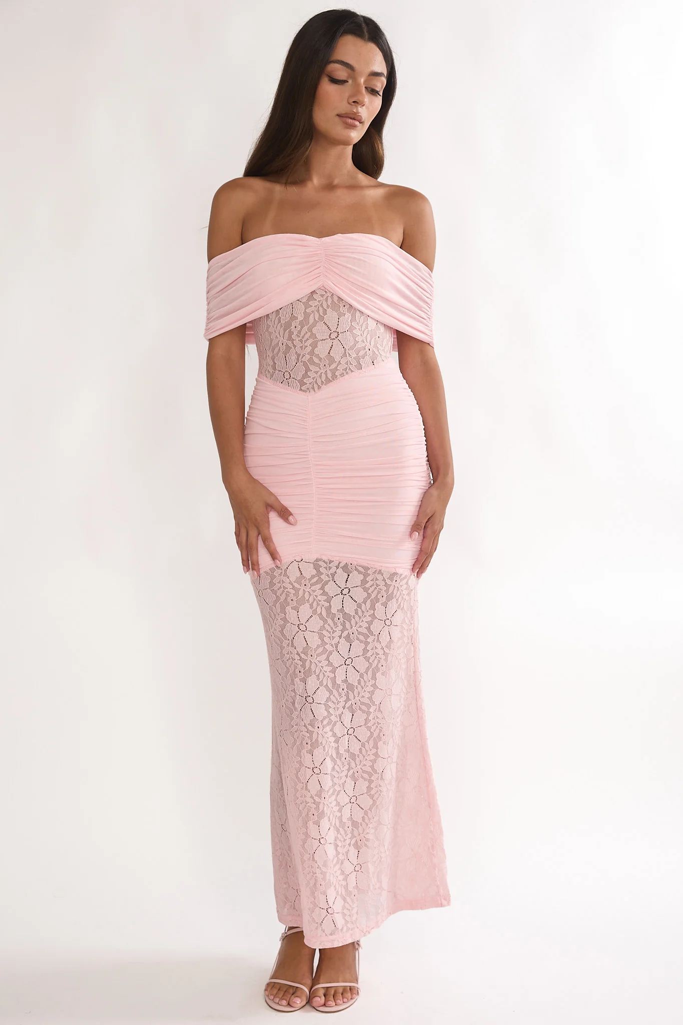 Silver Moon Off-Shoulder Maxi Dress Floral Pink - Image 4