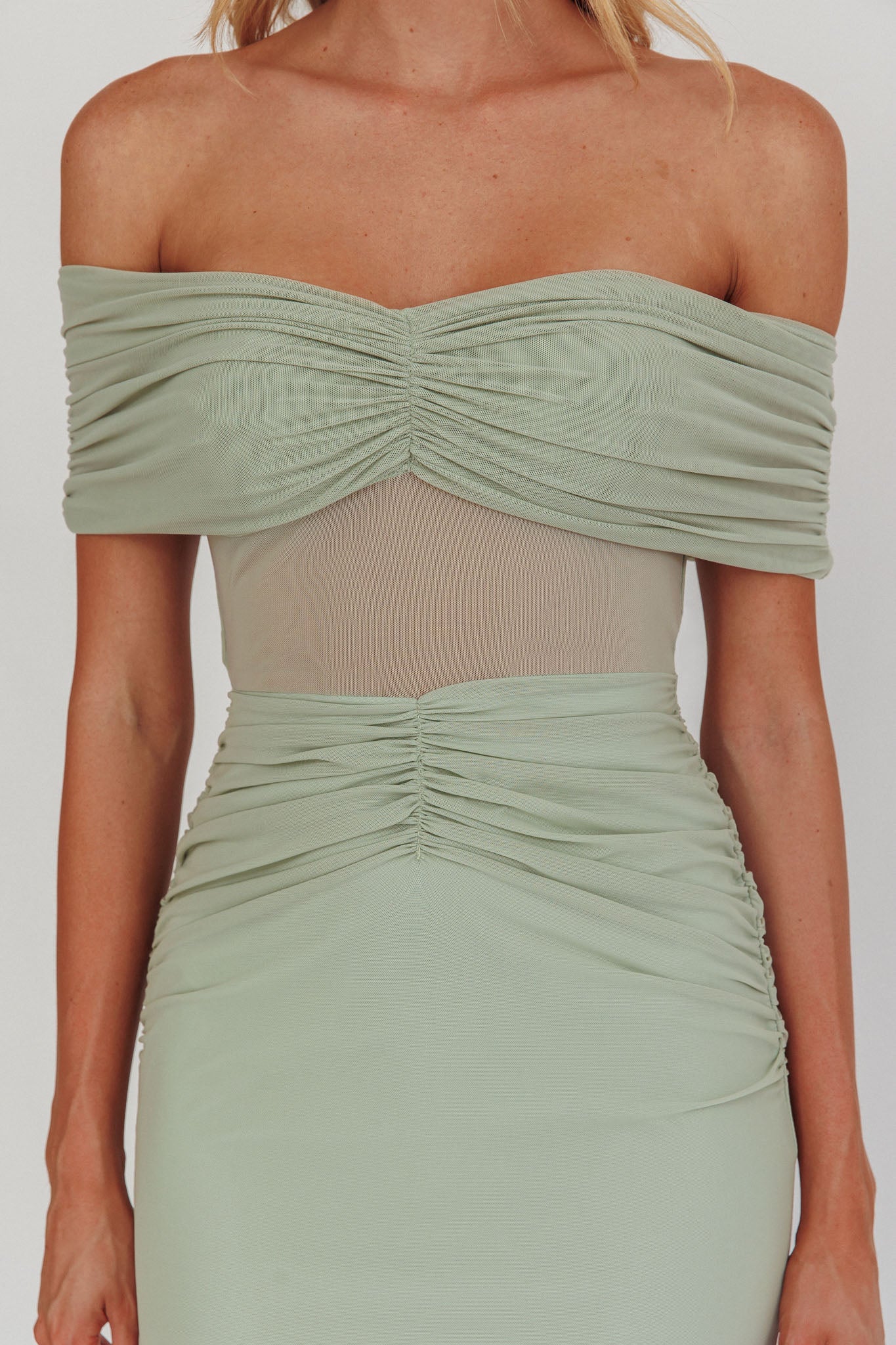 Silver Moon Off-Shoulder Maxi Dress Sage - Image 3