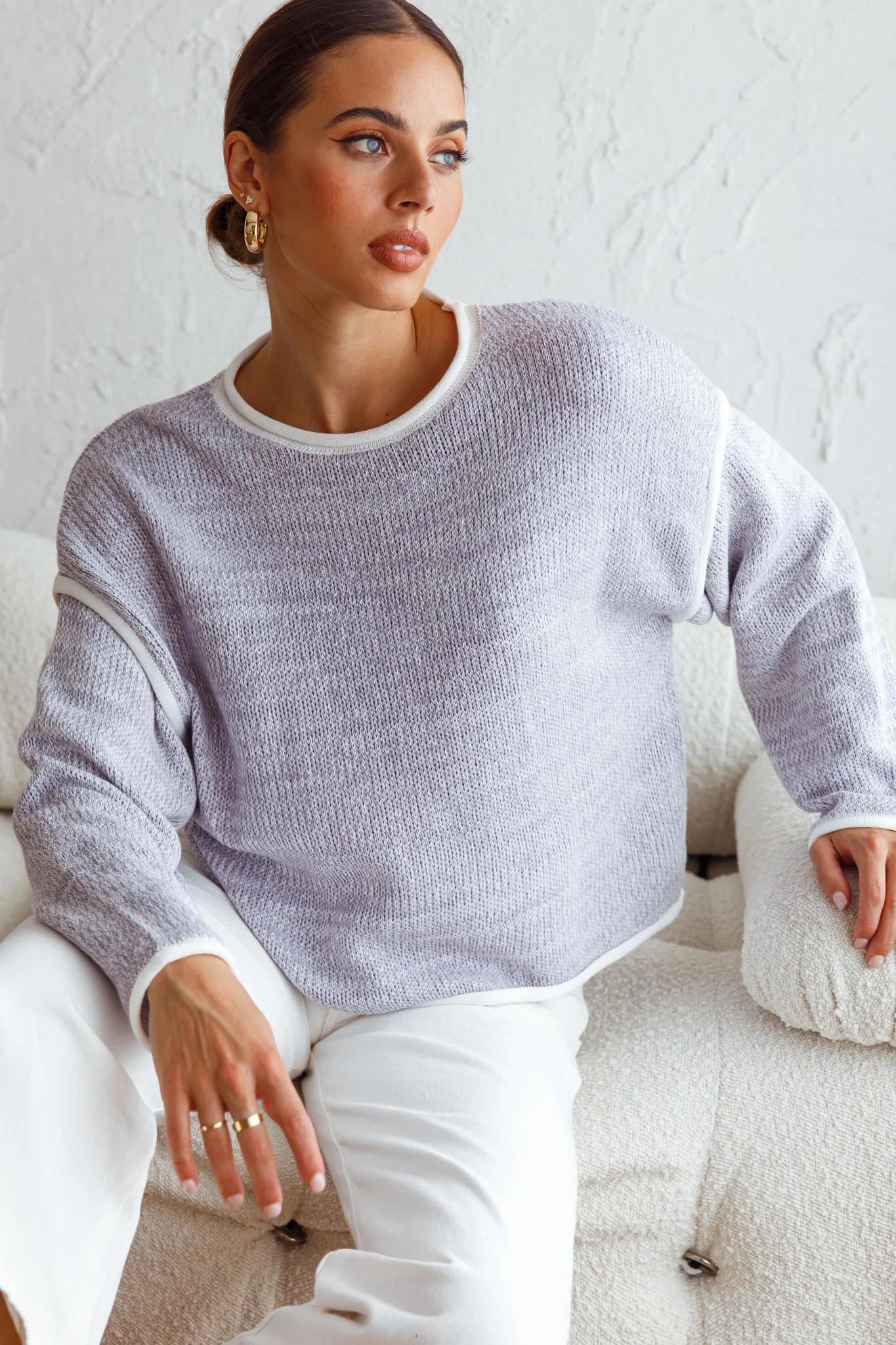 Sitting Pretty Drop Sleeve White Trim Knit Sweater Blue - Image 7