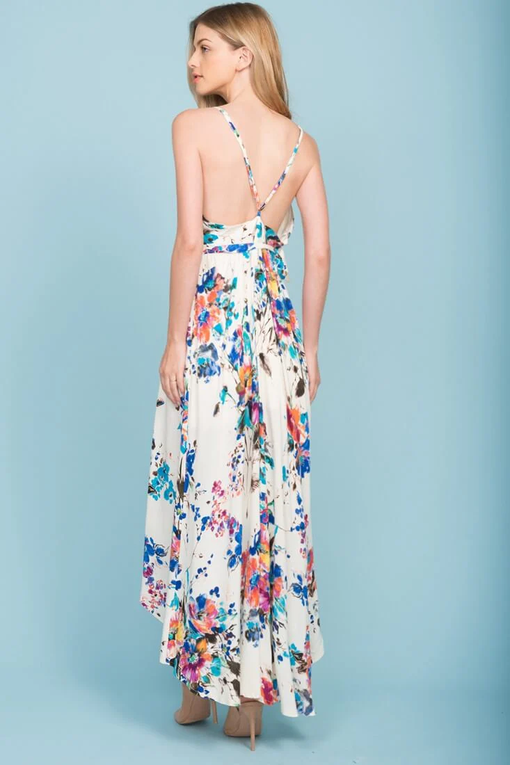 Sloan Hi Low Floral Print Midi Dress White - Image 3