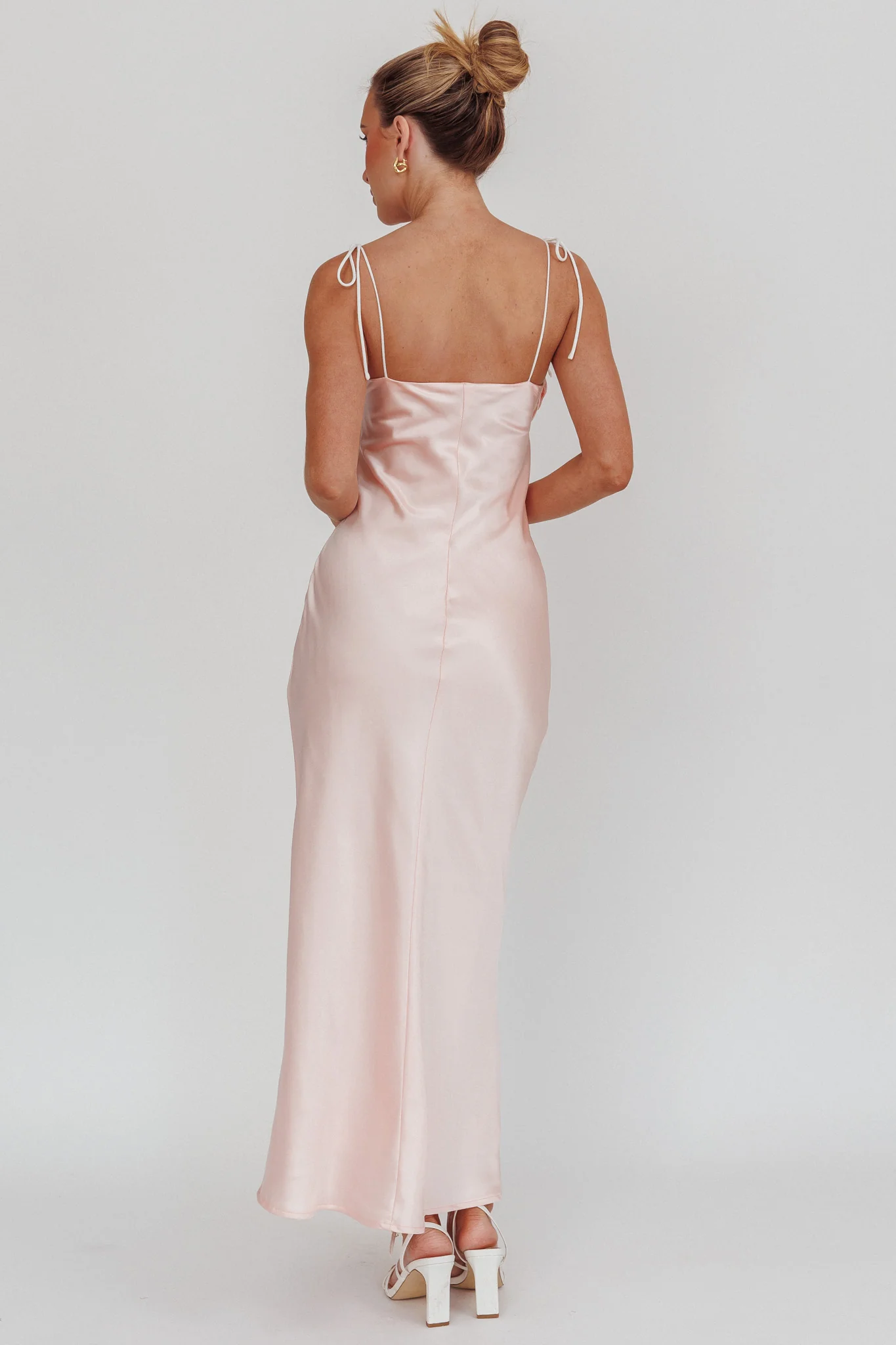 Slow Burn Tied Shoulders Satin Maxi Dress Pink - Image 2