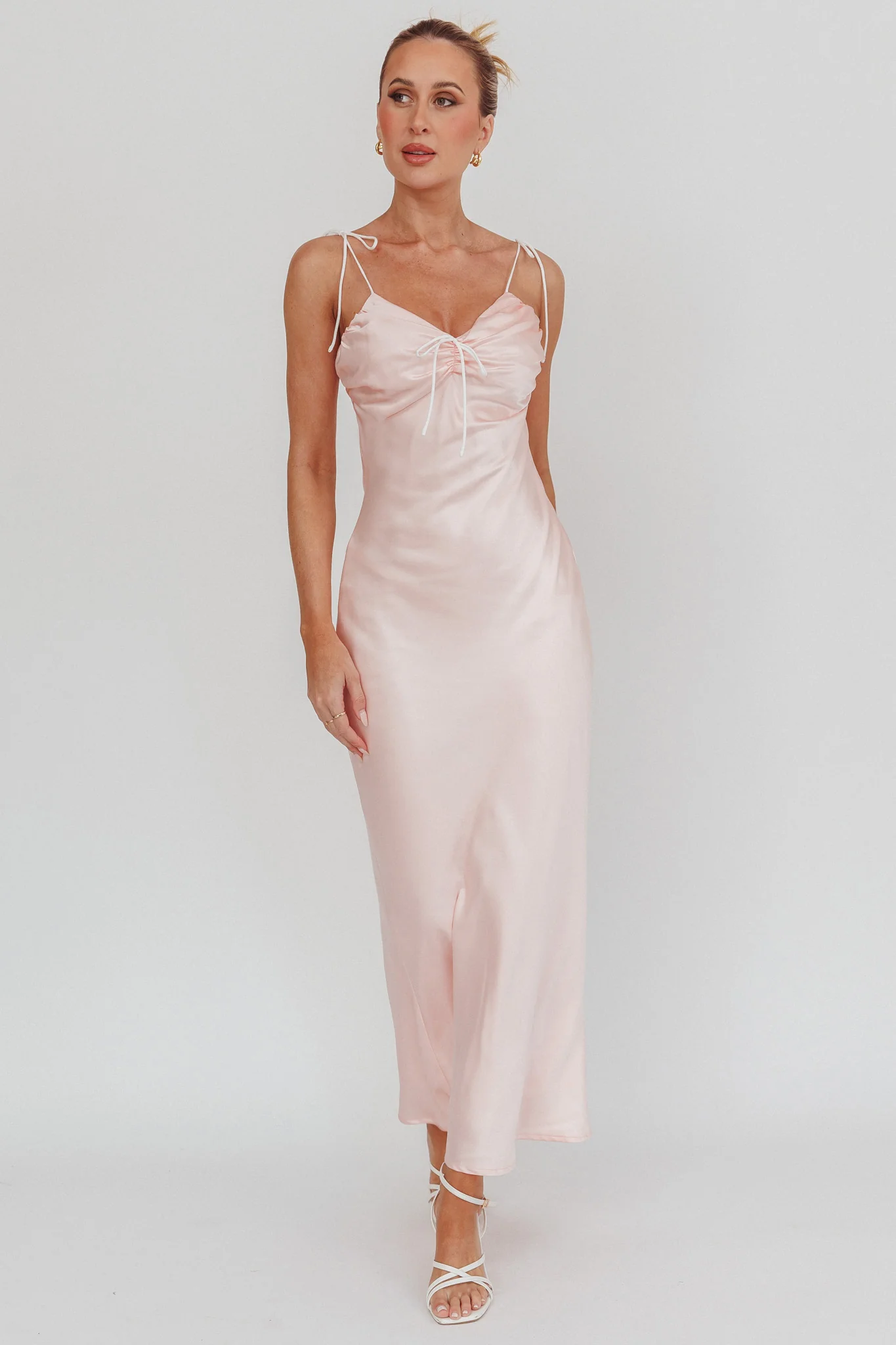 Slow Burn Tied Shoulders Satin Maxi Dress Pink - Image 3
