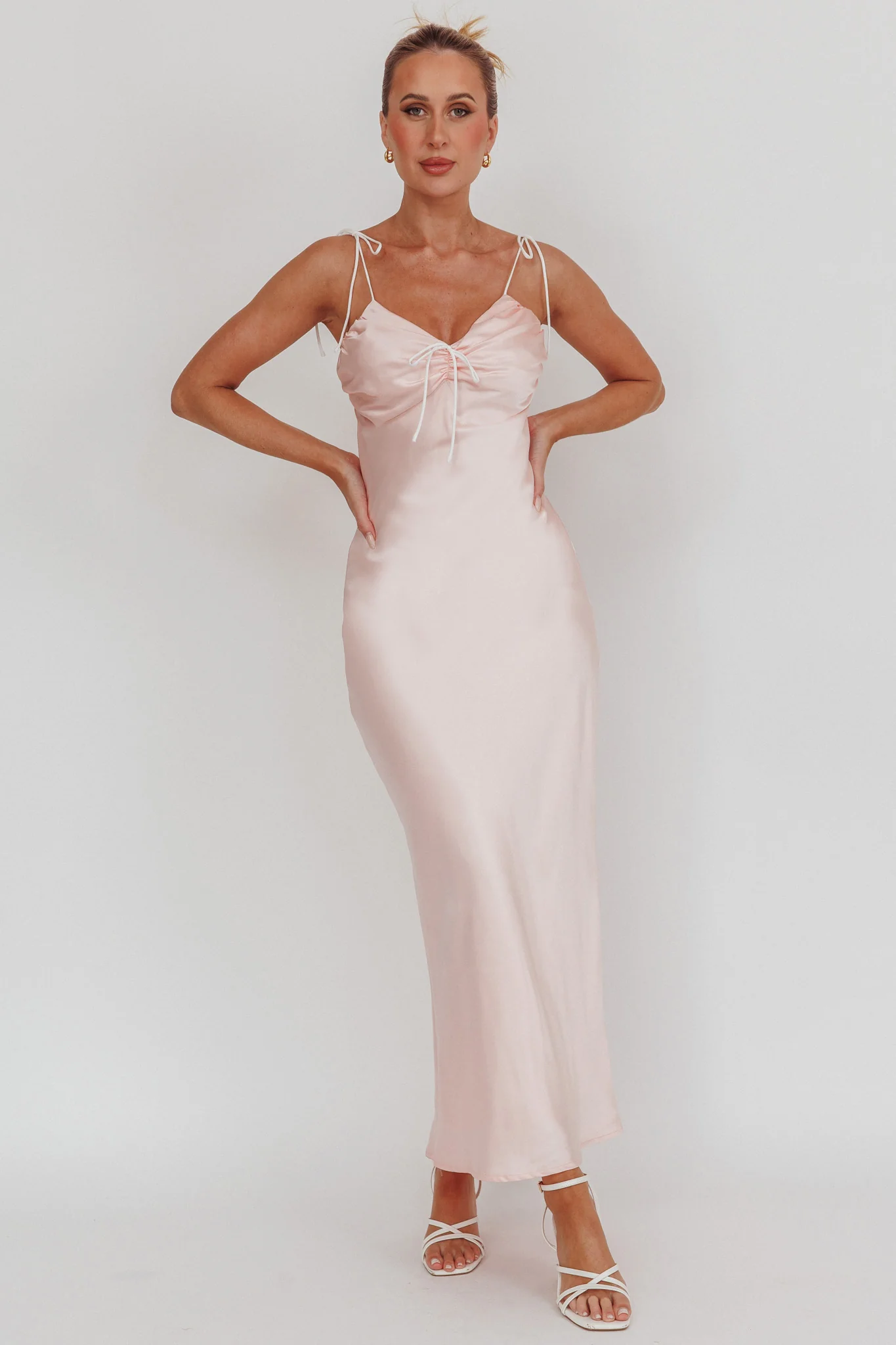 Slow Burn Tied Shoulders Satin Maxi Dress Pink - Image 5
