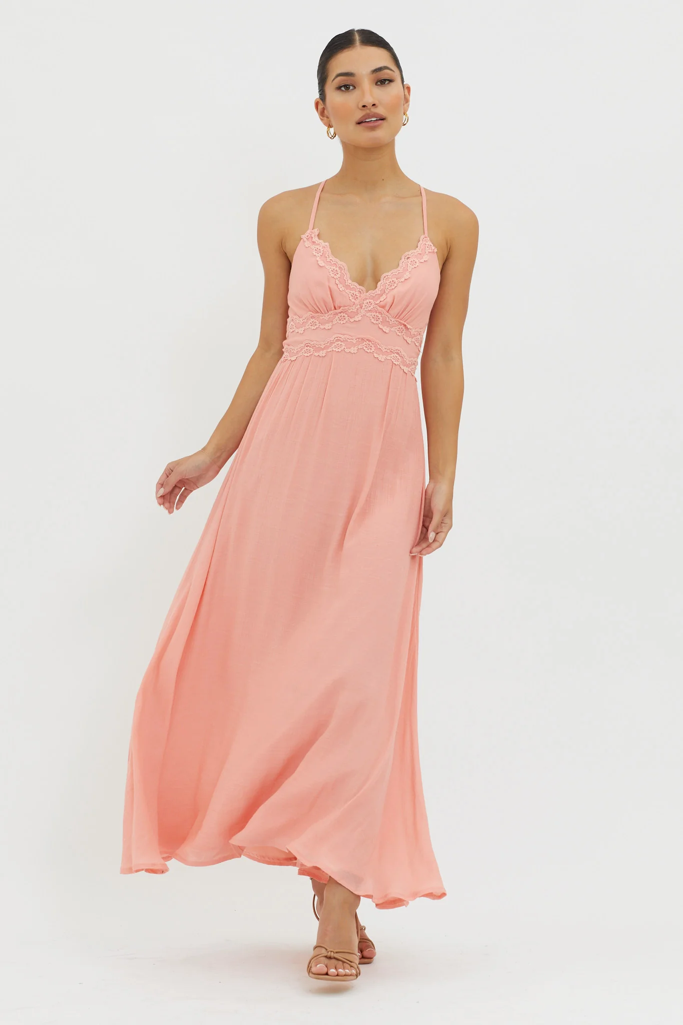 Slow It Down Lace Trim Maxi Dress Peach - Image 5