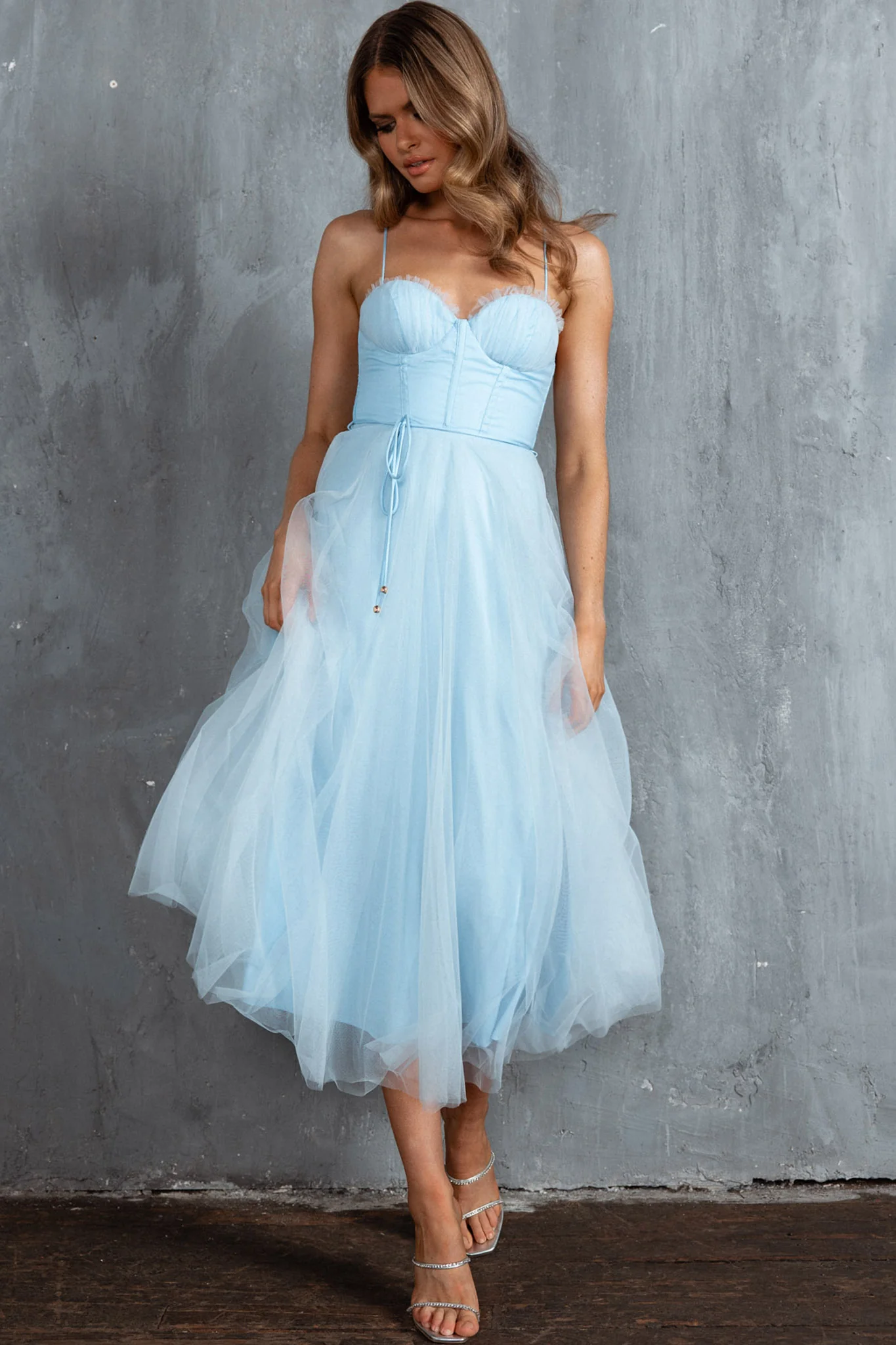 Smitten Sweetheart Neckline Chiffon Midi Dress Blue - Image 6
