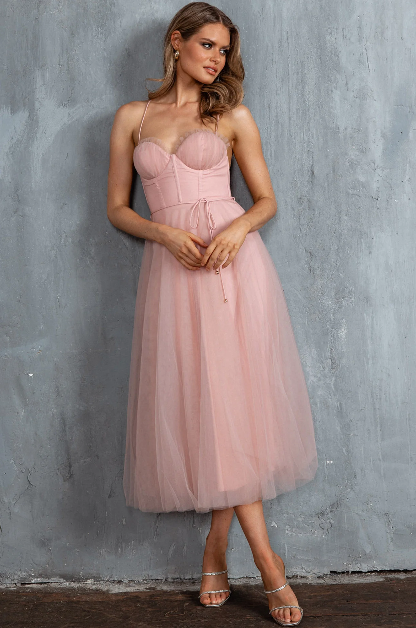 Smitten Sweetheart Neckline Chiffon Midi Dress Blush - Image 6