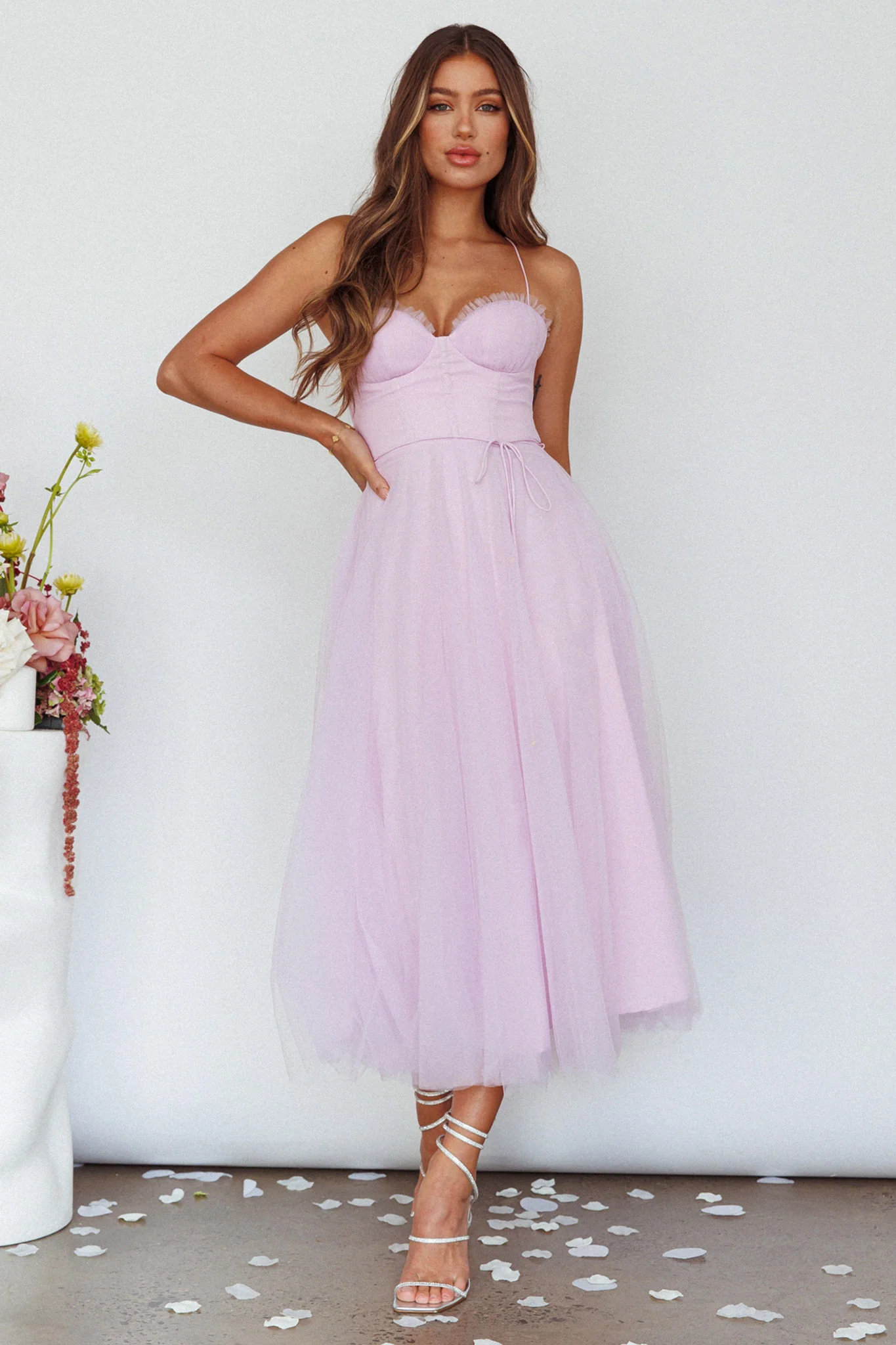 Smitten Sweetheart Neckline Chiffon Midi Dress Orchid - Image 3