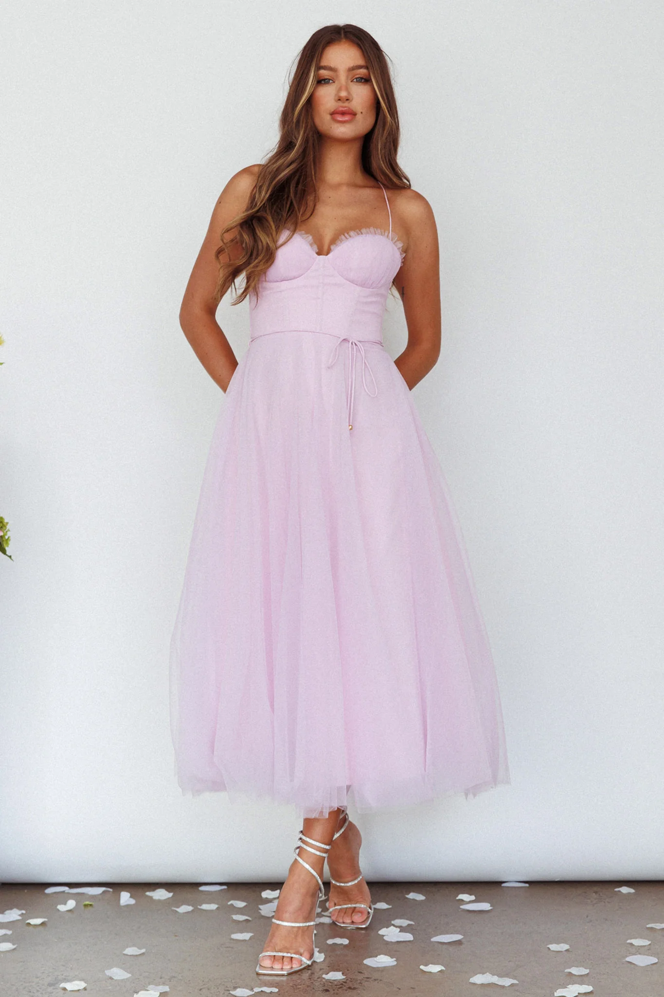 Smitten Sweetheart Neckline Chiffon Midi Dress Orchid - Image 4