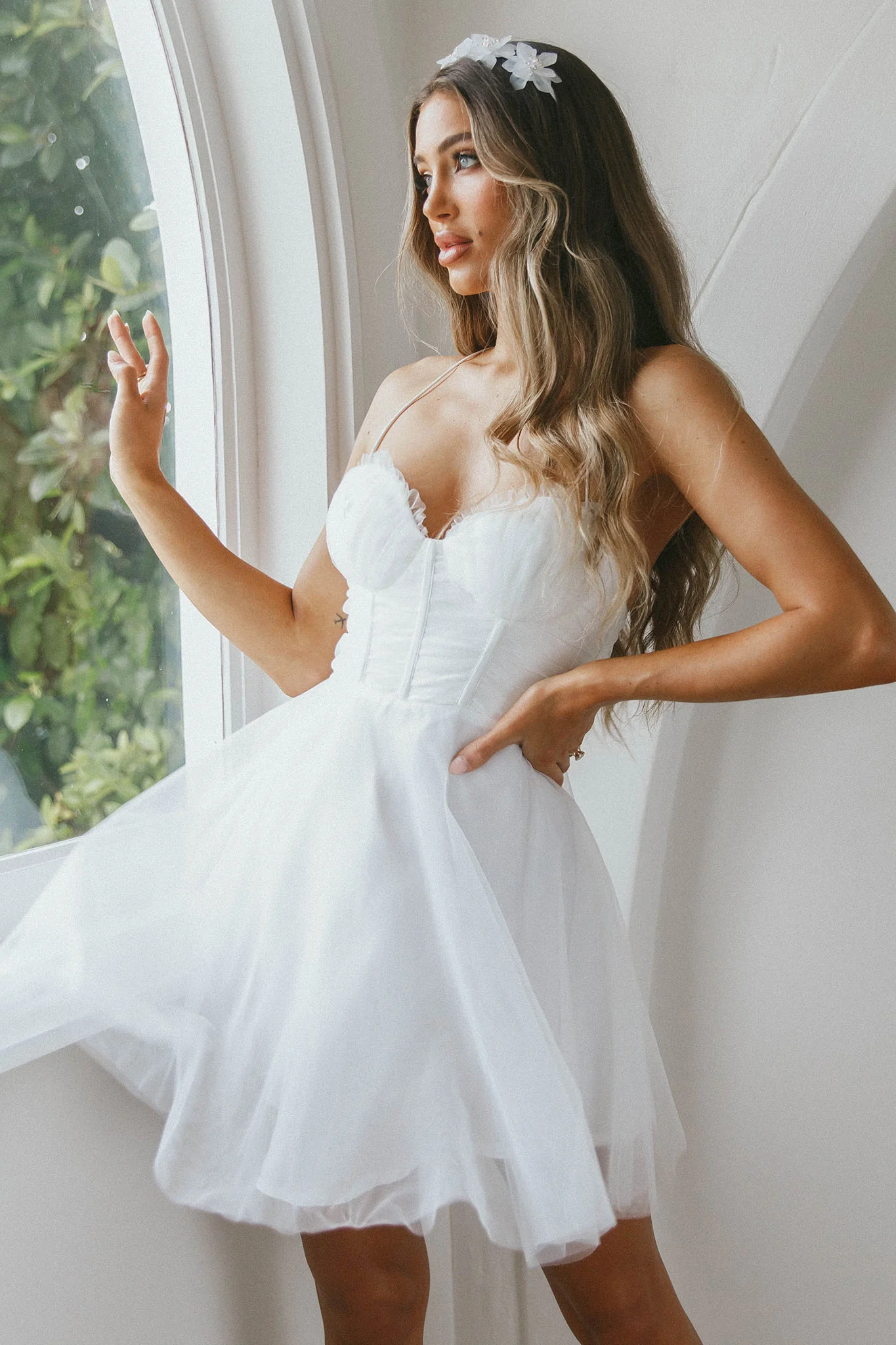Smitten Sweetheart Neckline Chiffon Mini Party Dress White - Image 11