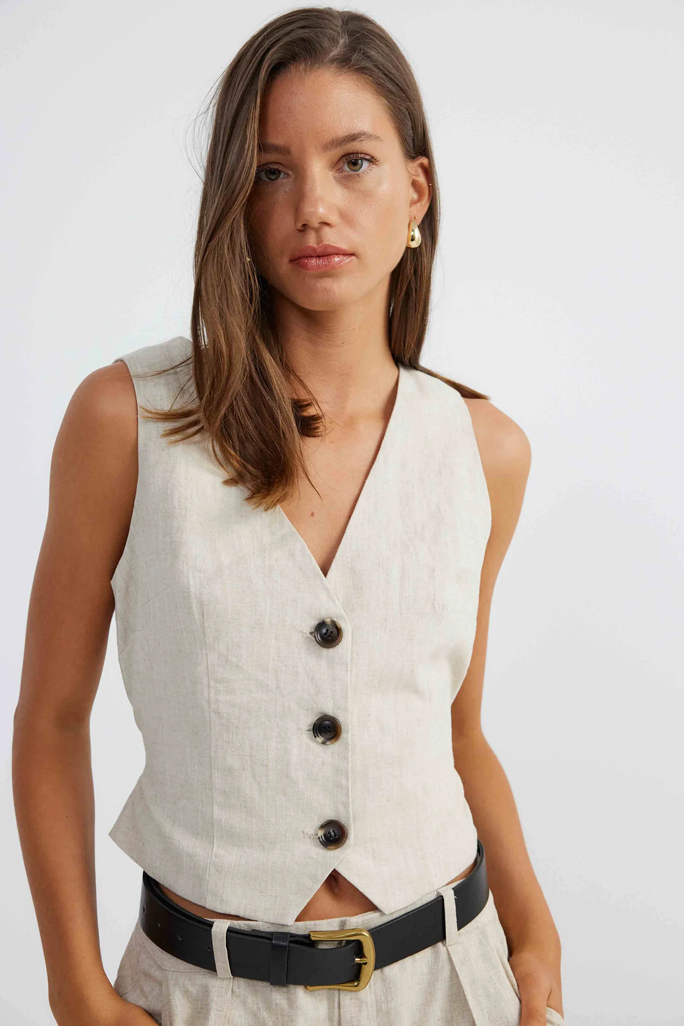 SNDYS Allegra Linen Vest Natural - Image 2